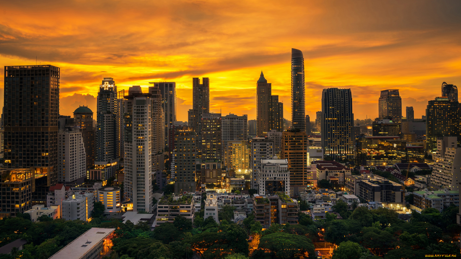 bangkok, города, бангкок, , таиланд, панорама, огни, ночь