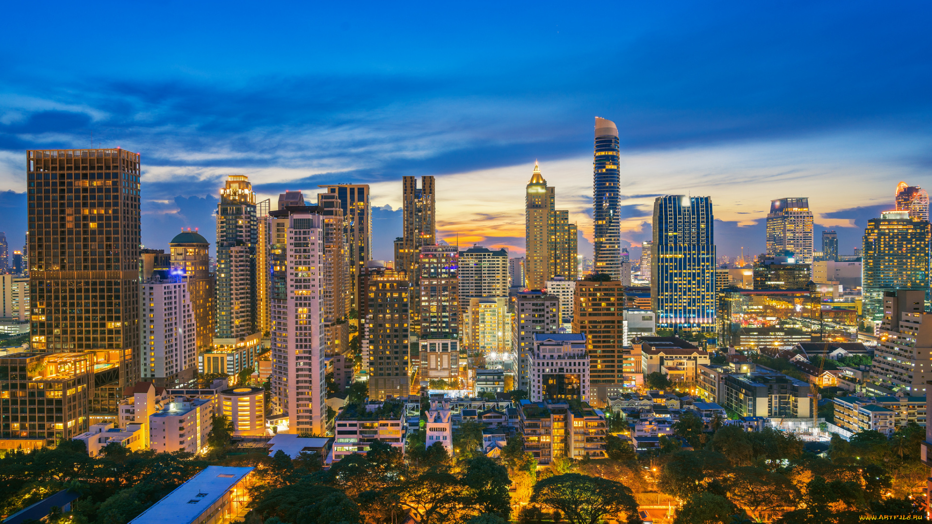 bangkok, города, бангкок, , таиланд, панорама, огни, ночь