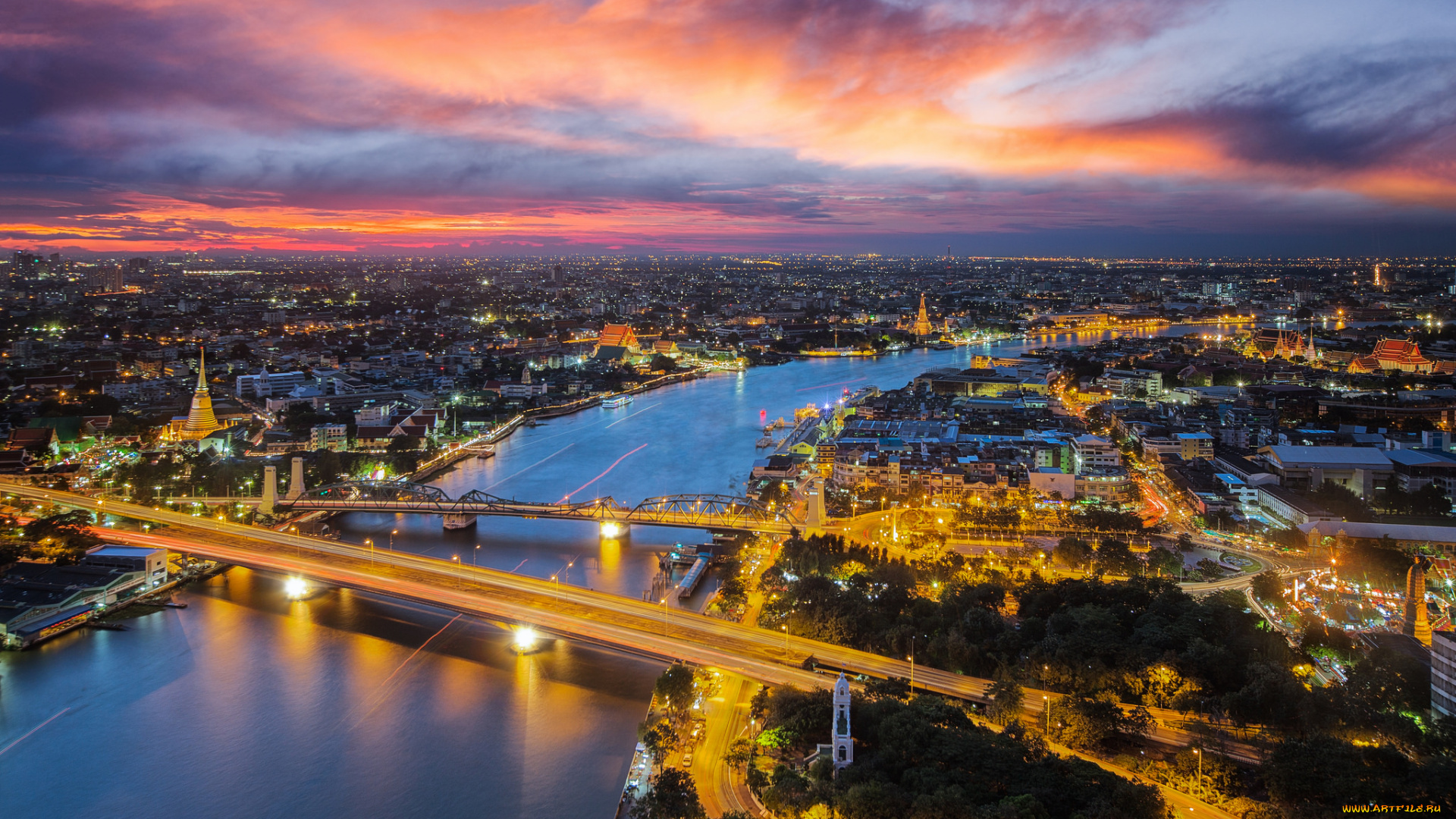 bangkok, города, бангкок, , таиланд, панорама, огни, ночь