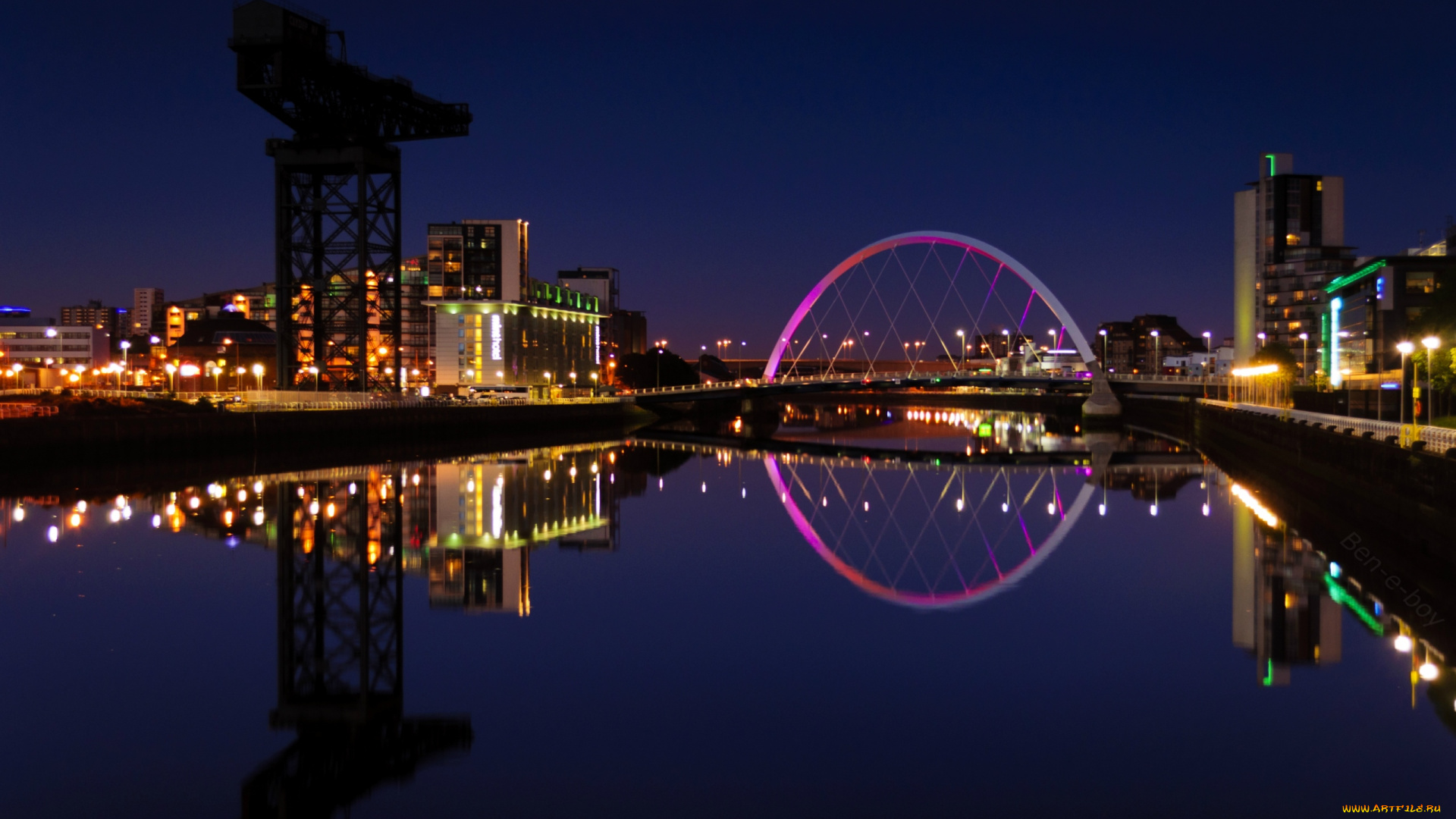 глазго, города, -, огни, ночного, города