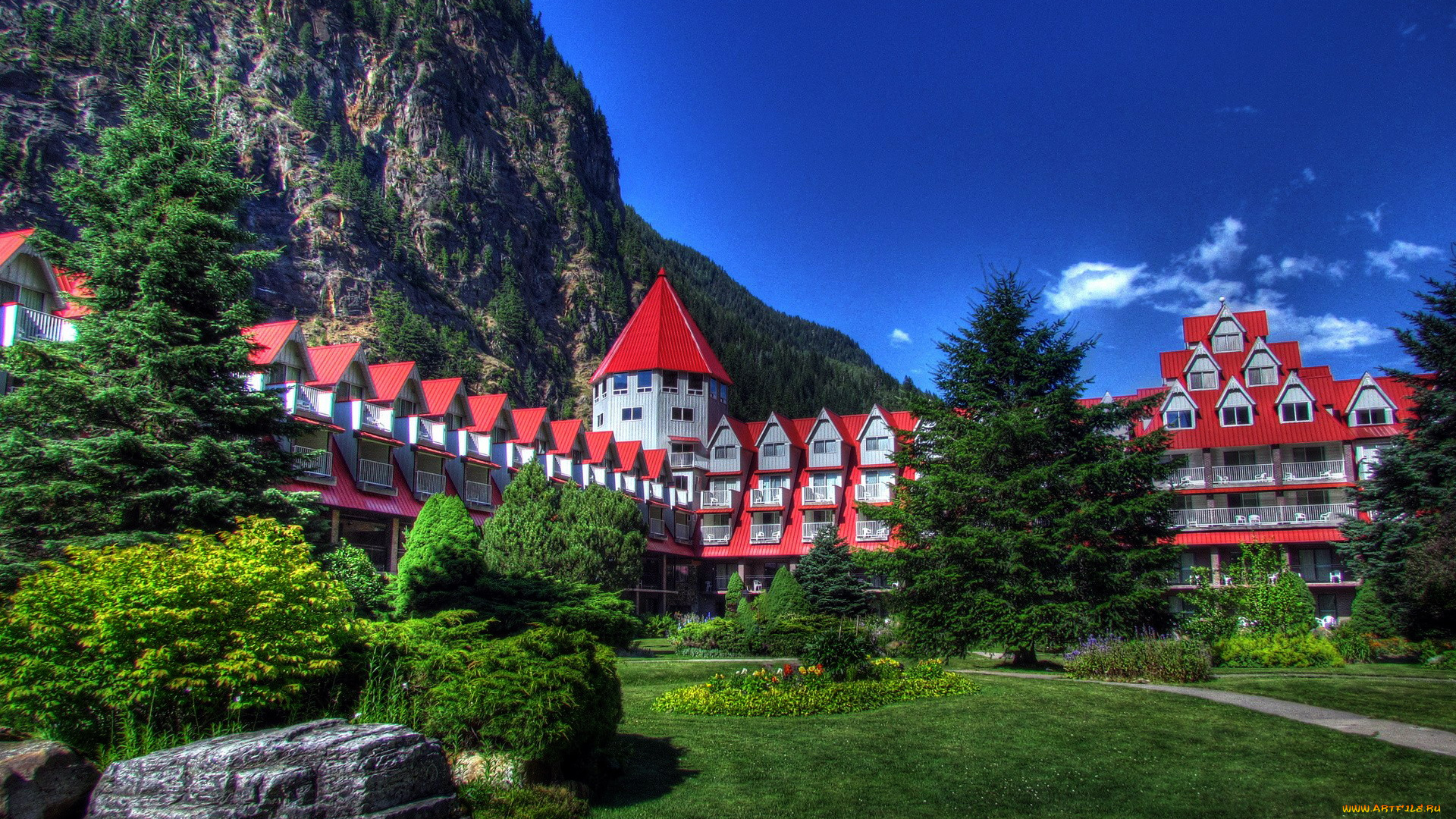 города, -, здания, , дома, горы, отель