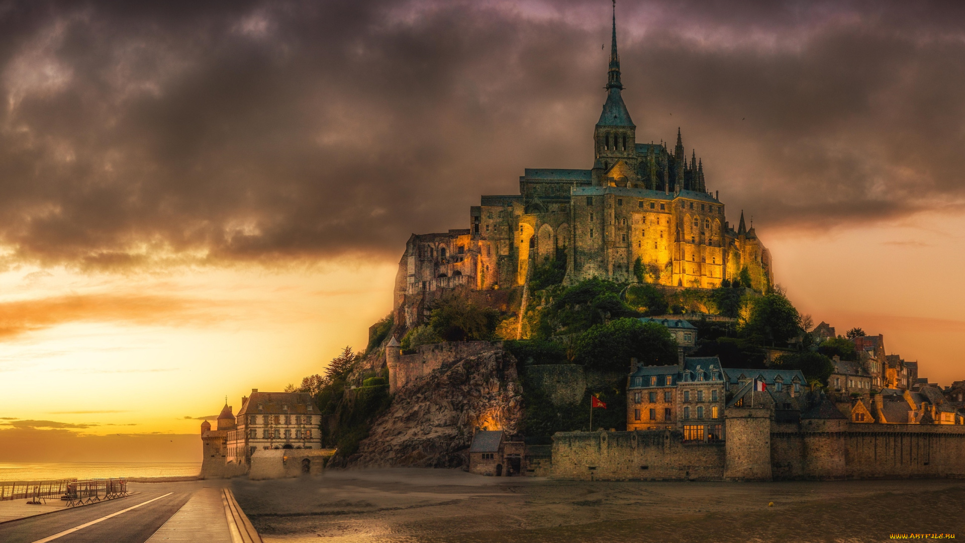 города, крепость, мон-сен-мишель, , франция, крепость