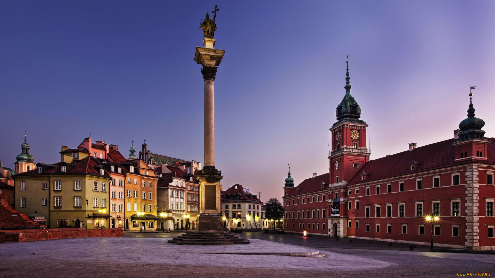 города, варшава, , польша, площадь, памятник