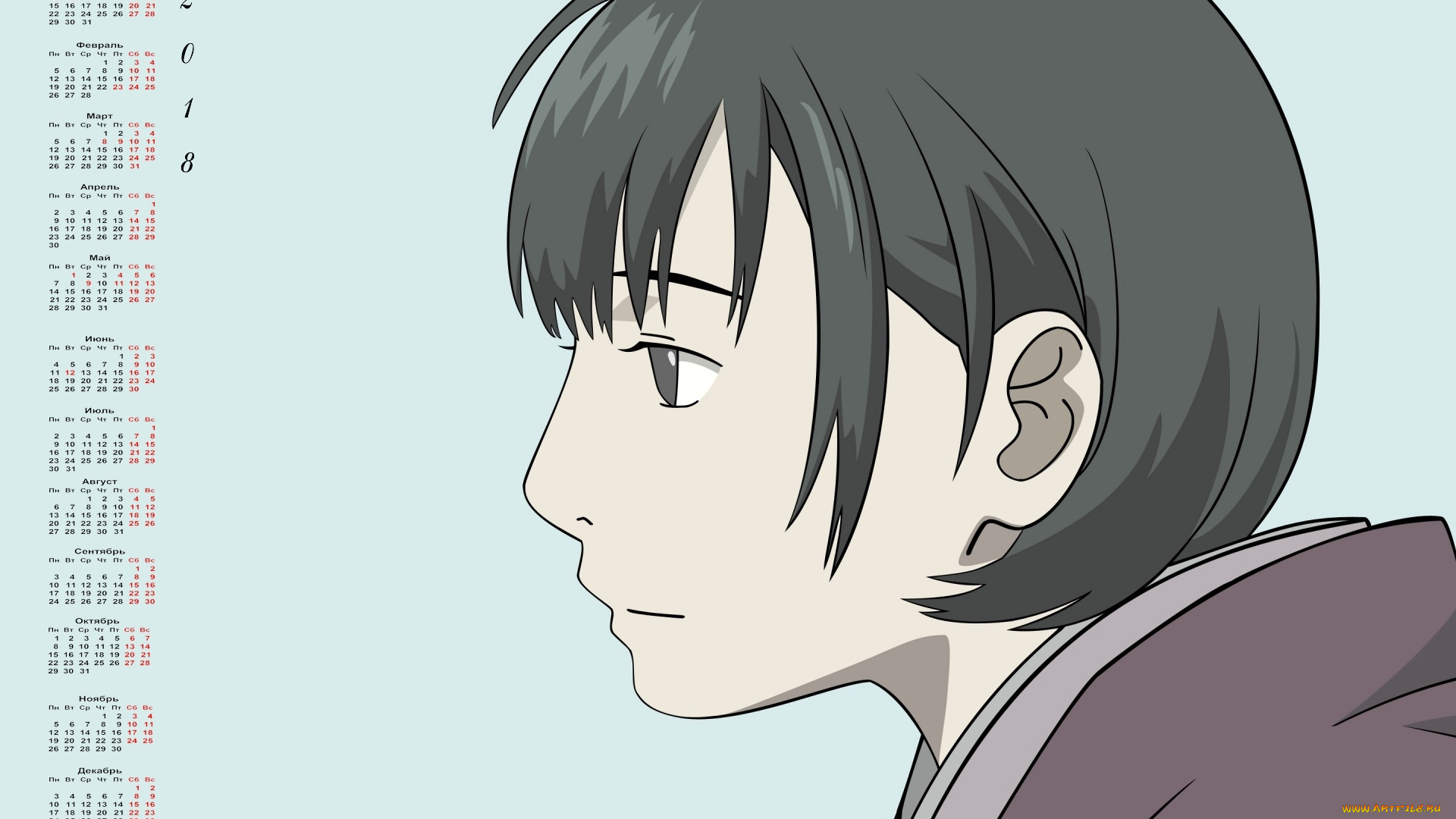 календари, аниме, девушка, лицо, профиль, 2018