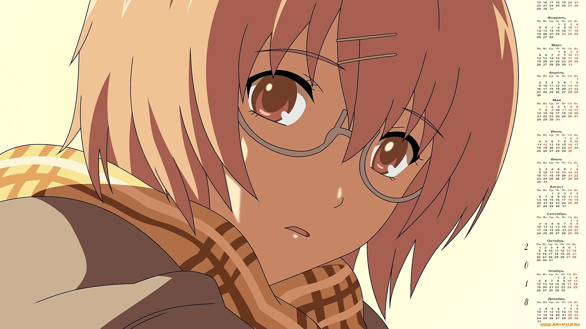 календари, аниме, очки, взгляд, лицо, девушка, 2018