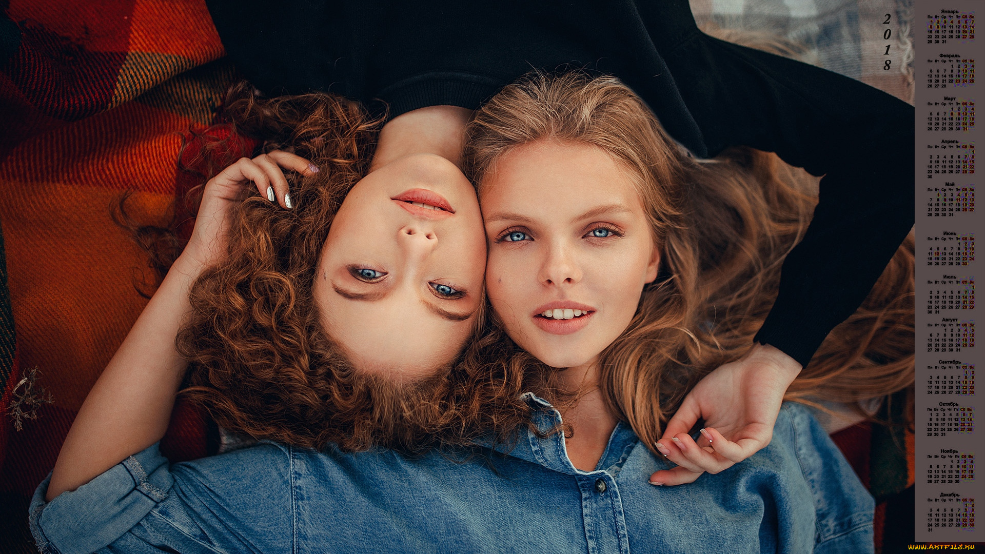 календари, девушки, лицо, 2018, взгляд, двое