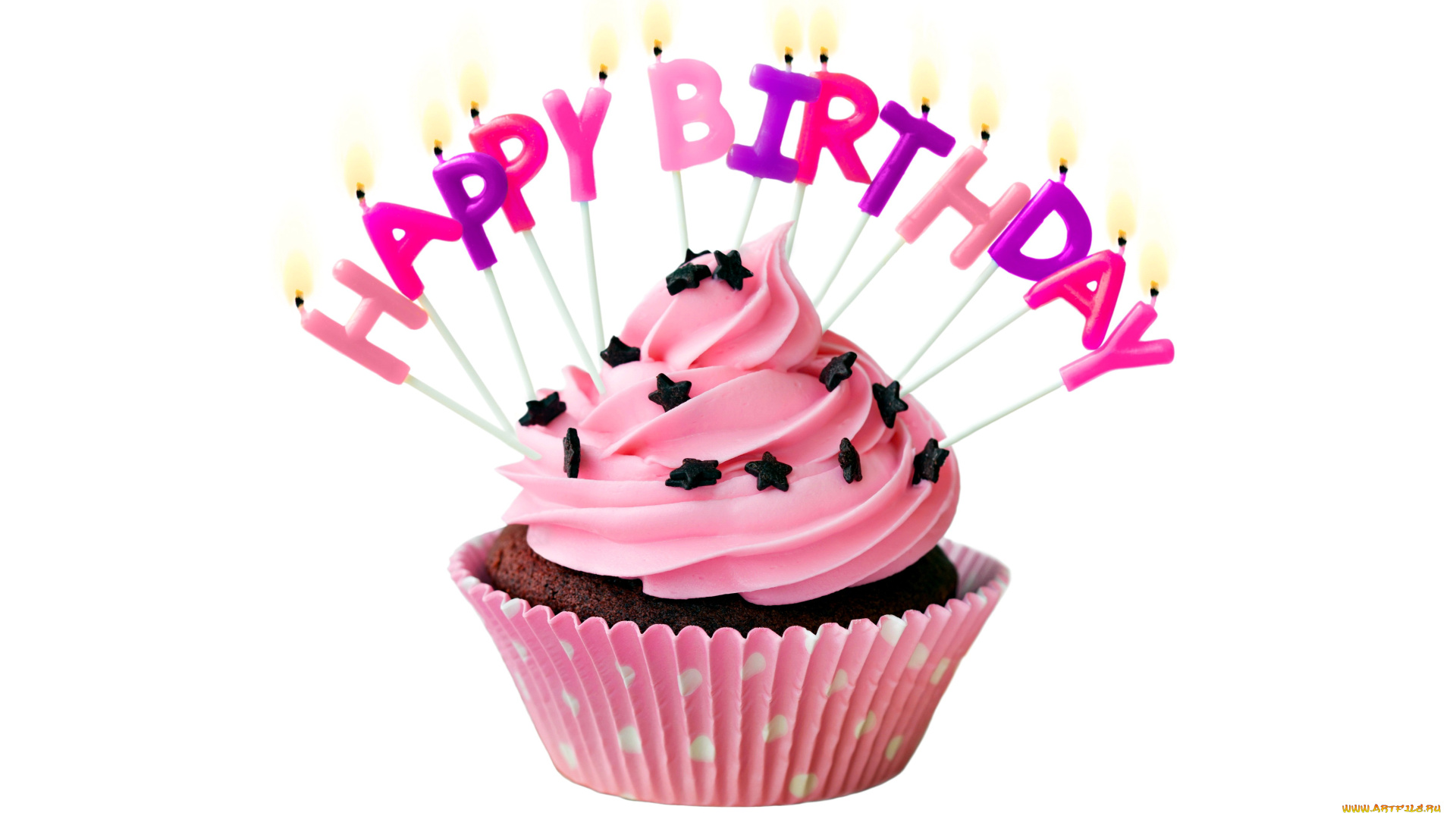 праздничные, день, рождения, кекс, свечи, надпись