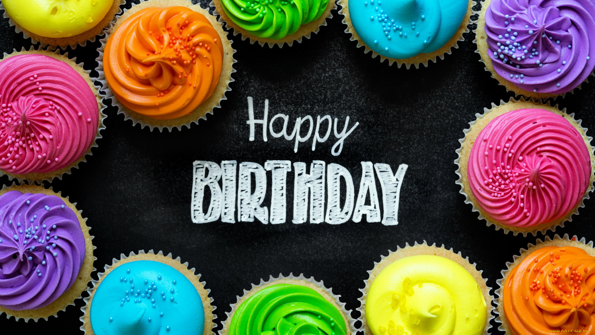 праздничные, день, рождения, надпись, кексы