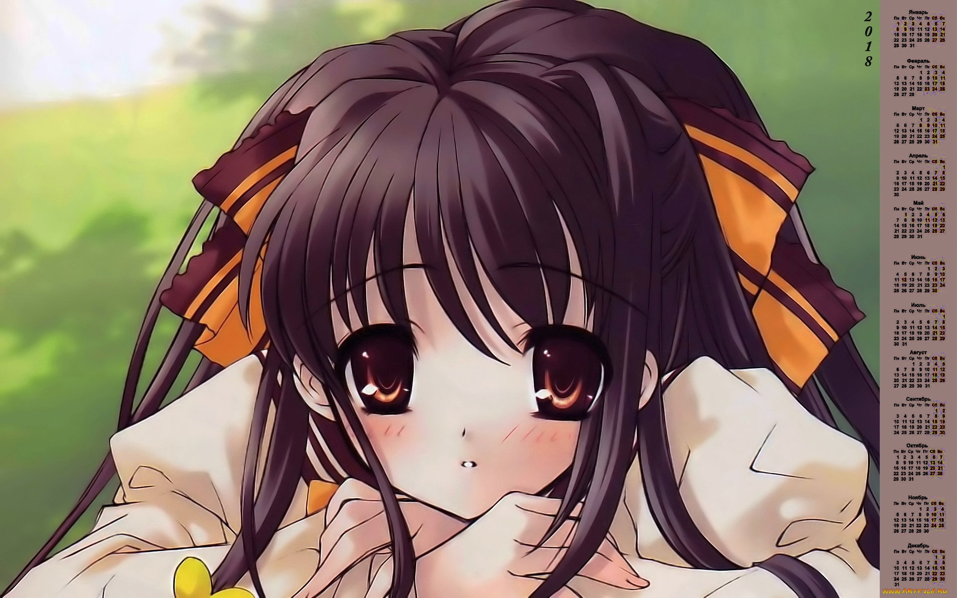 календари, аниме, 2018, лицо, взгляд, девушка