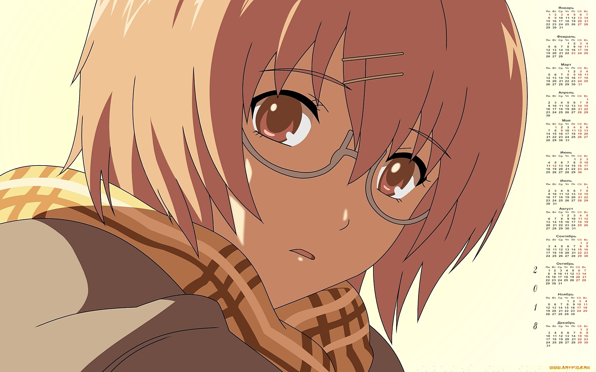 календари, аниме, очки, взгляд, лицо, девушка, 2018
