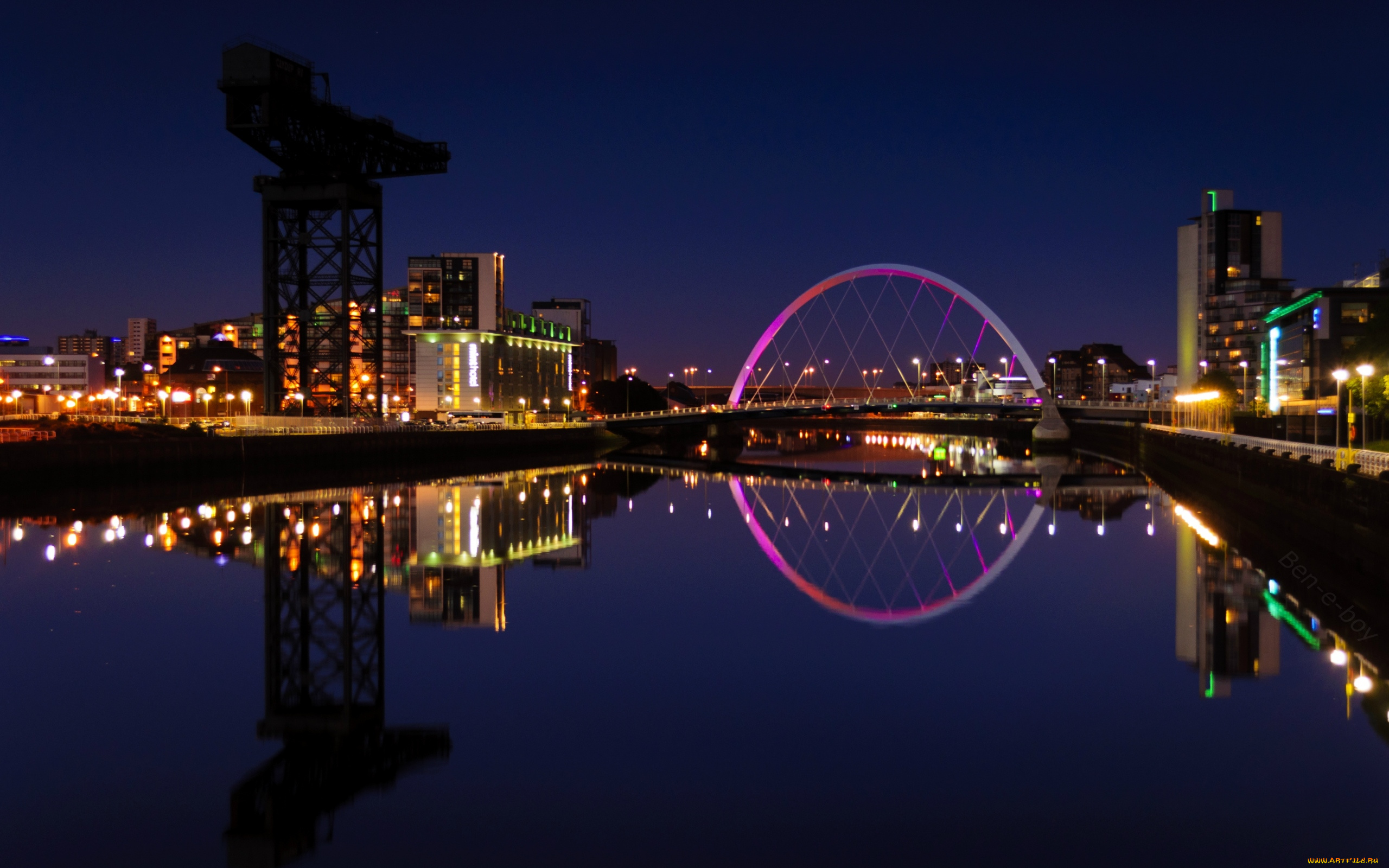 глазго, города, -, огни, ночного, города