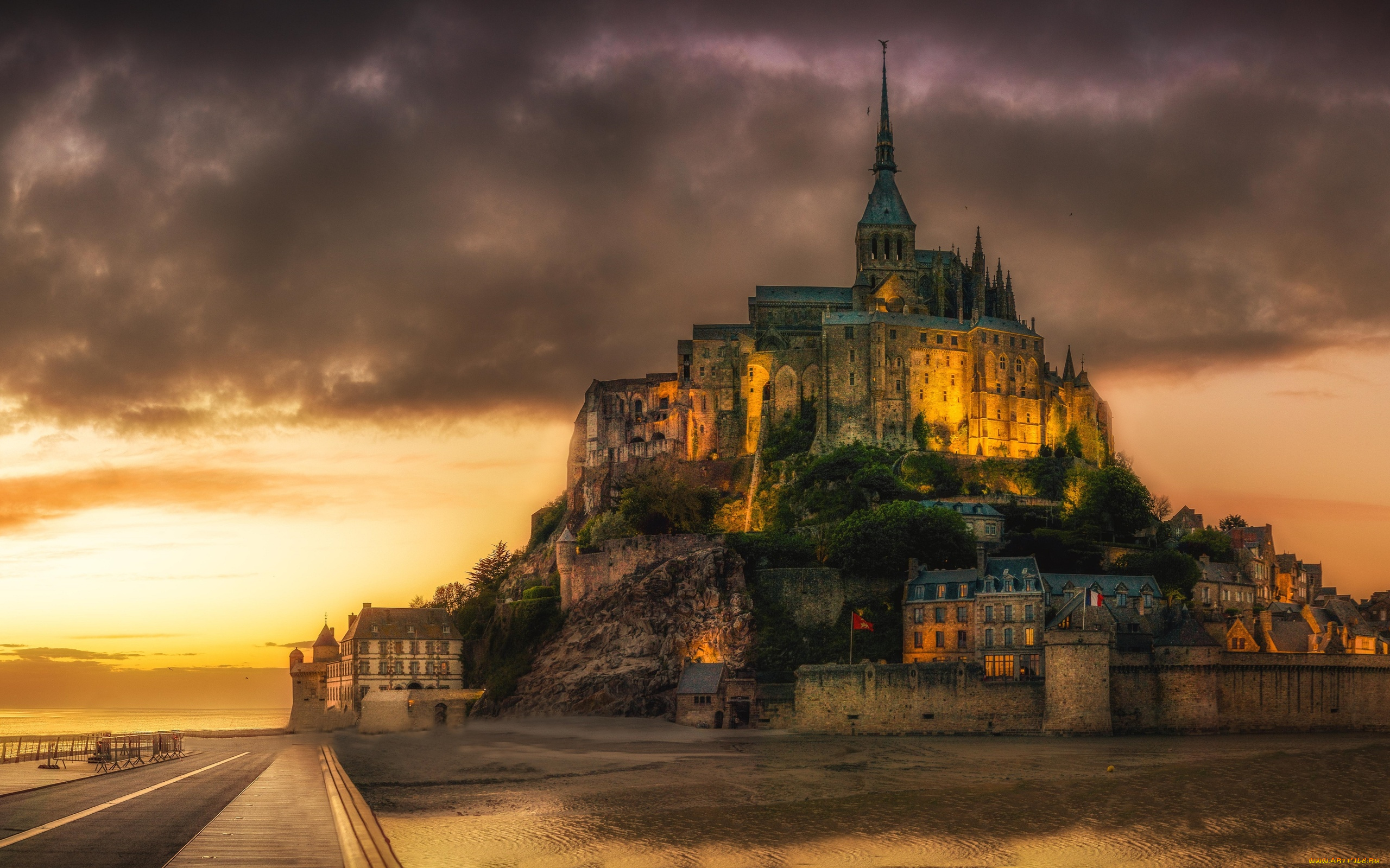 города, крепость, мон-сен-мишель, , франция, крепость