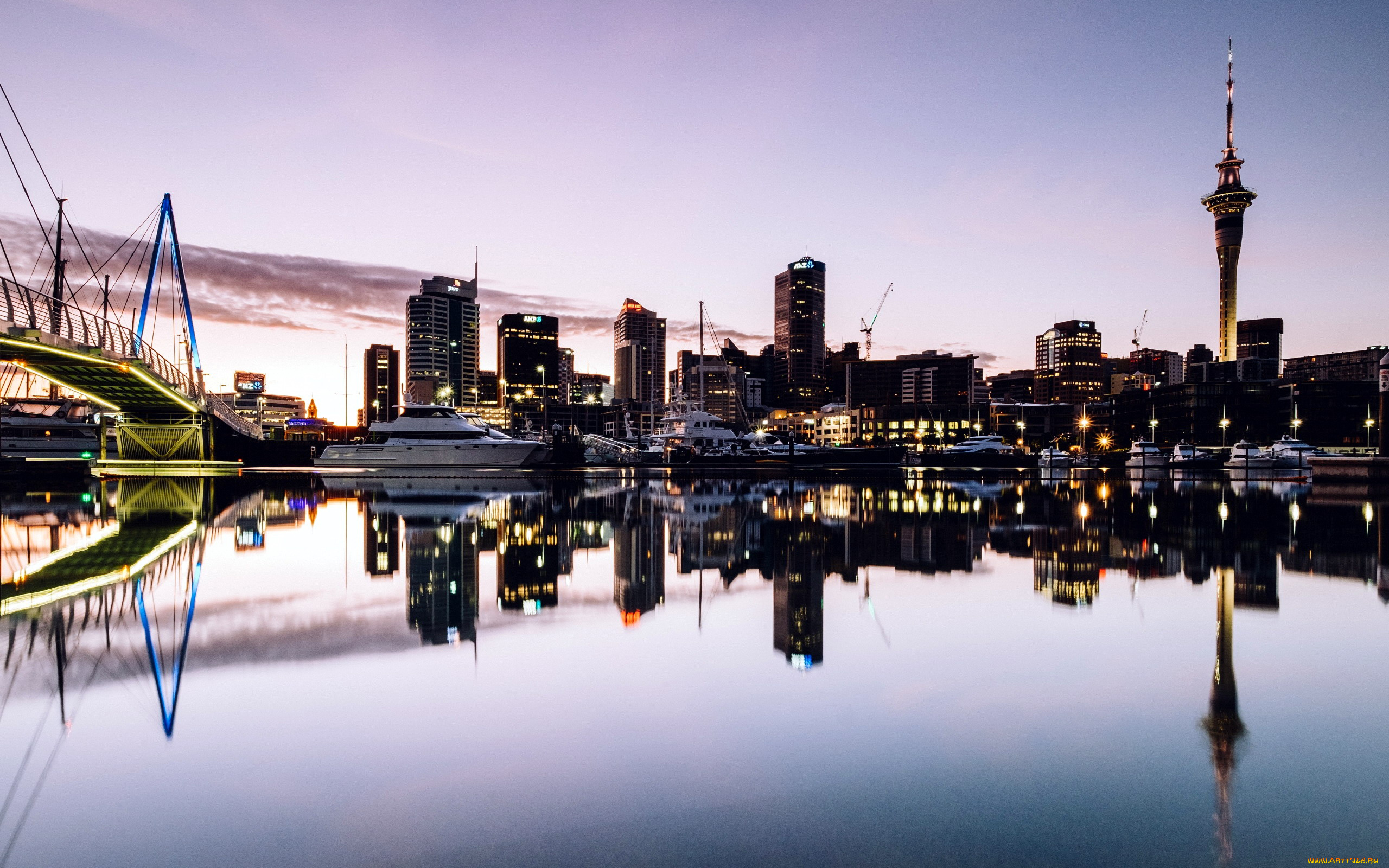 города, окленд, , новая, зеландия, гавань