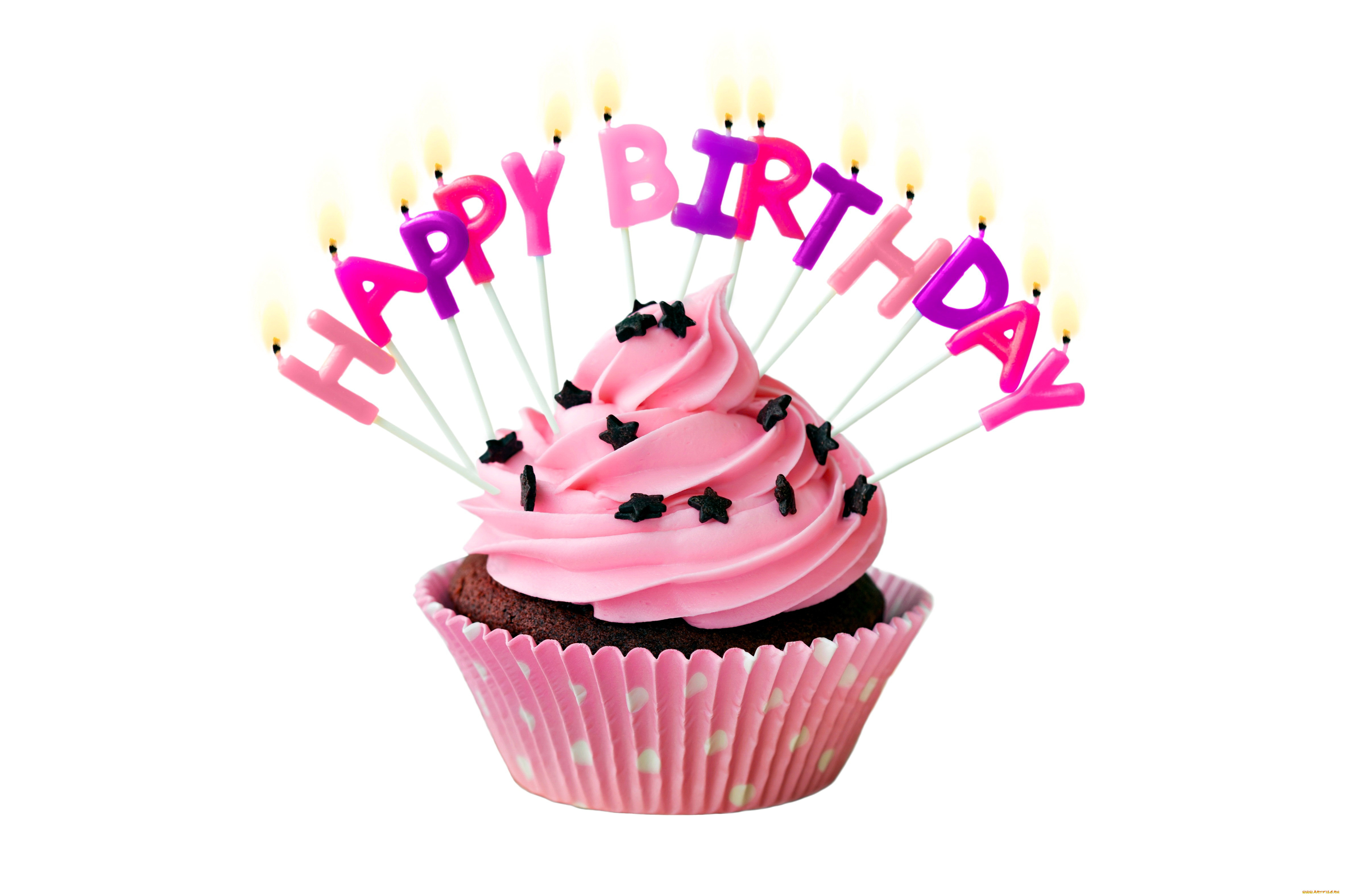 праздничные, день, рождения, кекс, свечи, надпись