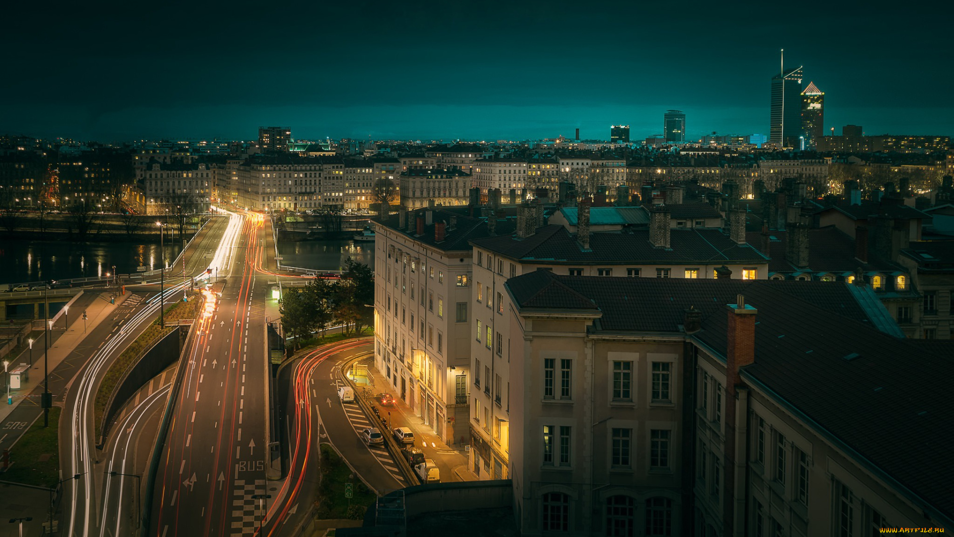 города, лион, , франция, лион, вечер, огни