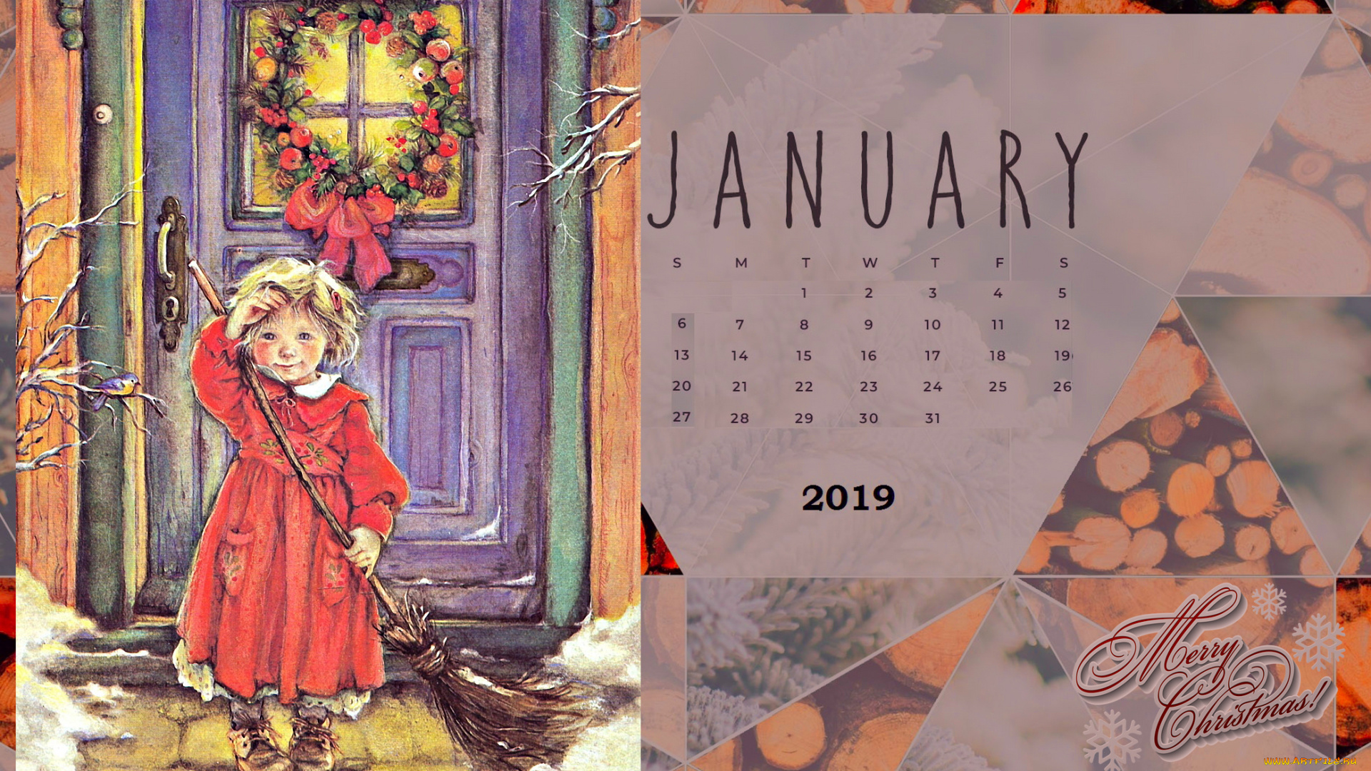 календари, праздники, , салюты, венок, дверь, метла, девочка