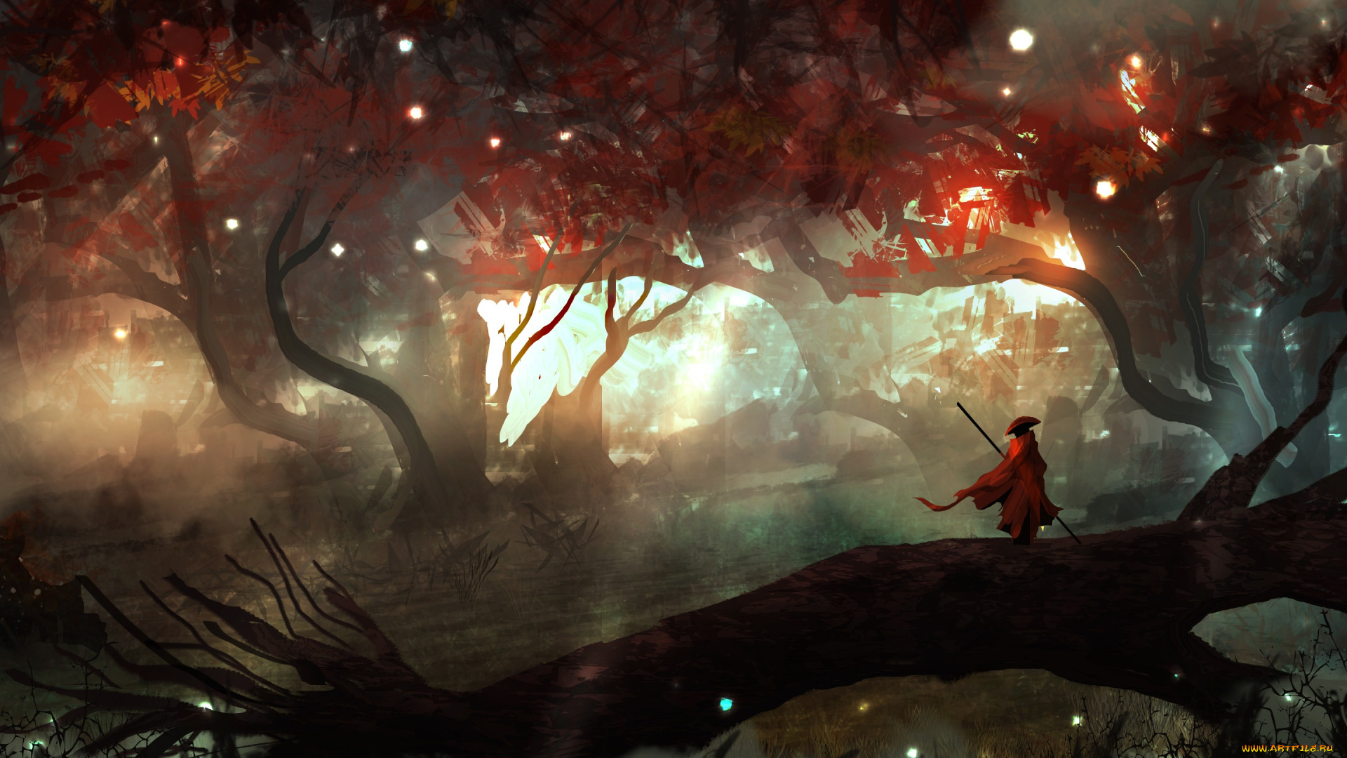 рисованное, абстракция, Человек, лес, пейзаж, арт, фантастика, landscapes, digital, art, tacosauceninja, by