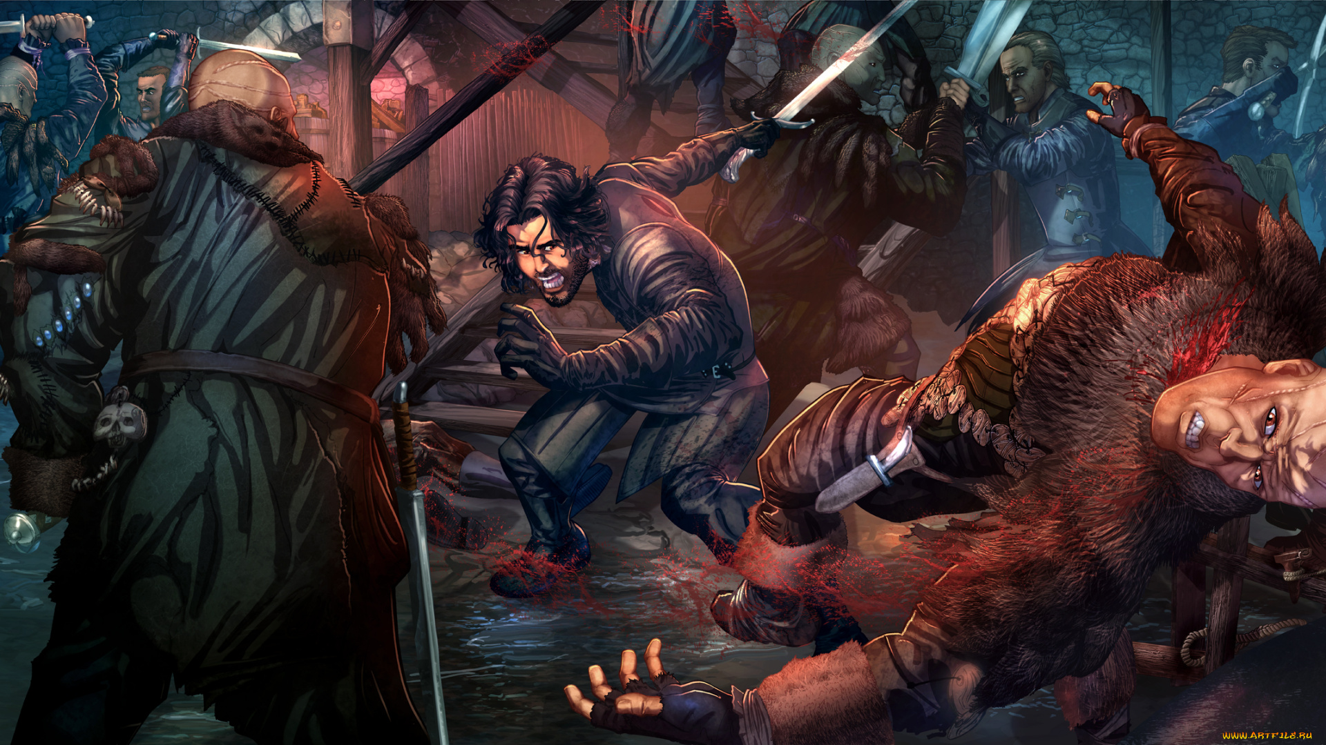 рисованное, кино, фон, мужчины, бой