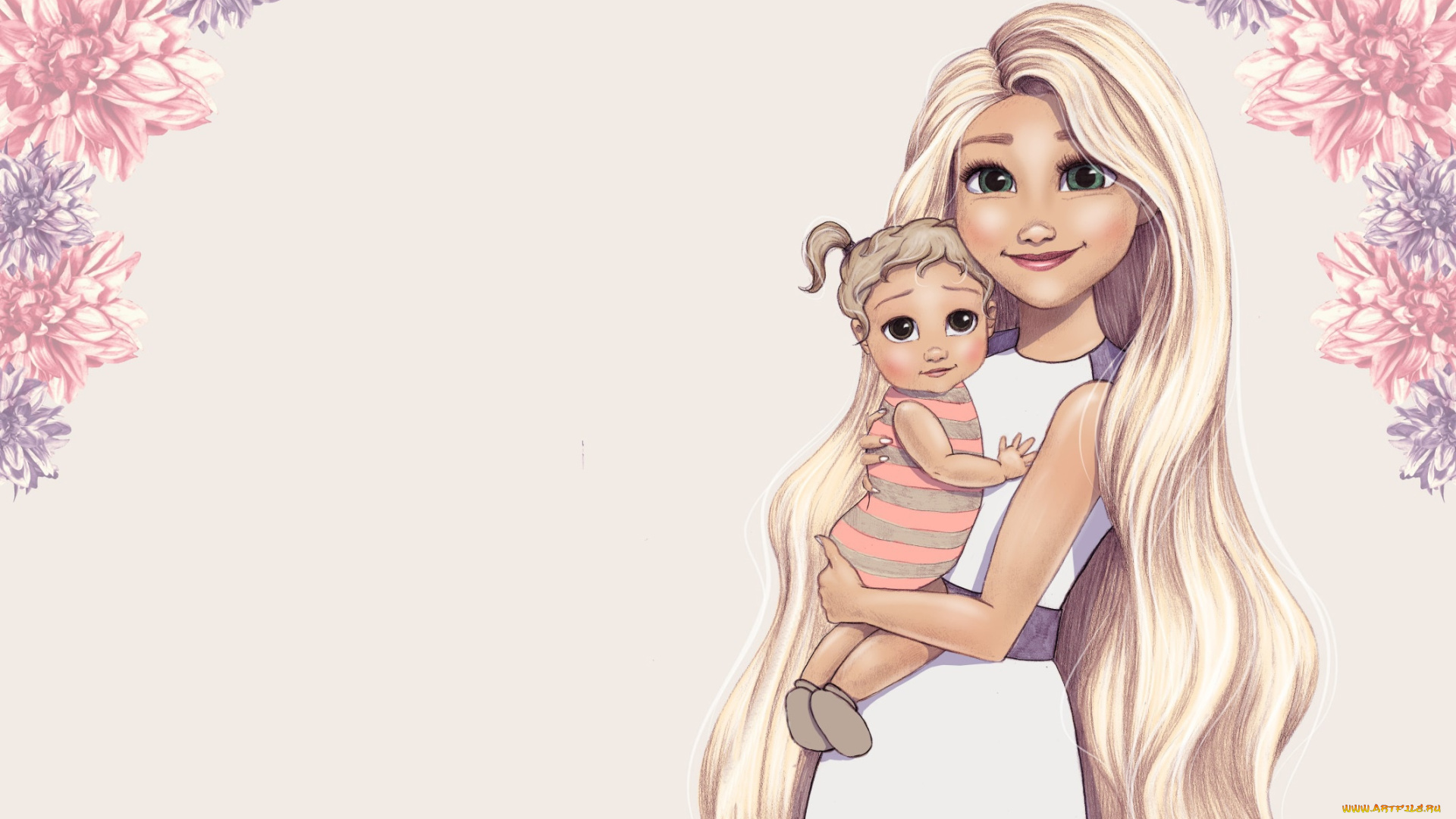 рисованное, кино, princesses, настроение, принцесса, disney, арт, малыш, цветы