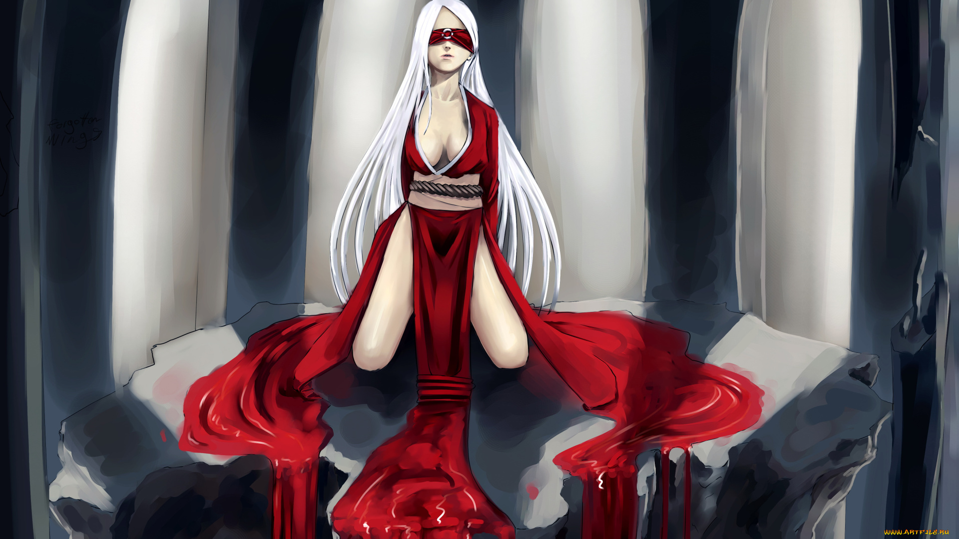 рисованное, комиксы, маска, платье, фон, девушка