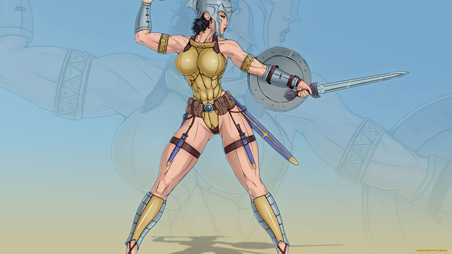 рисованное, комиксы, оружие, фон, взгляд, девушка