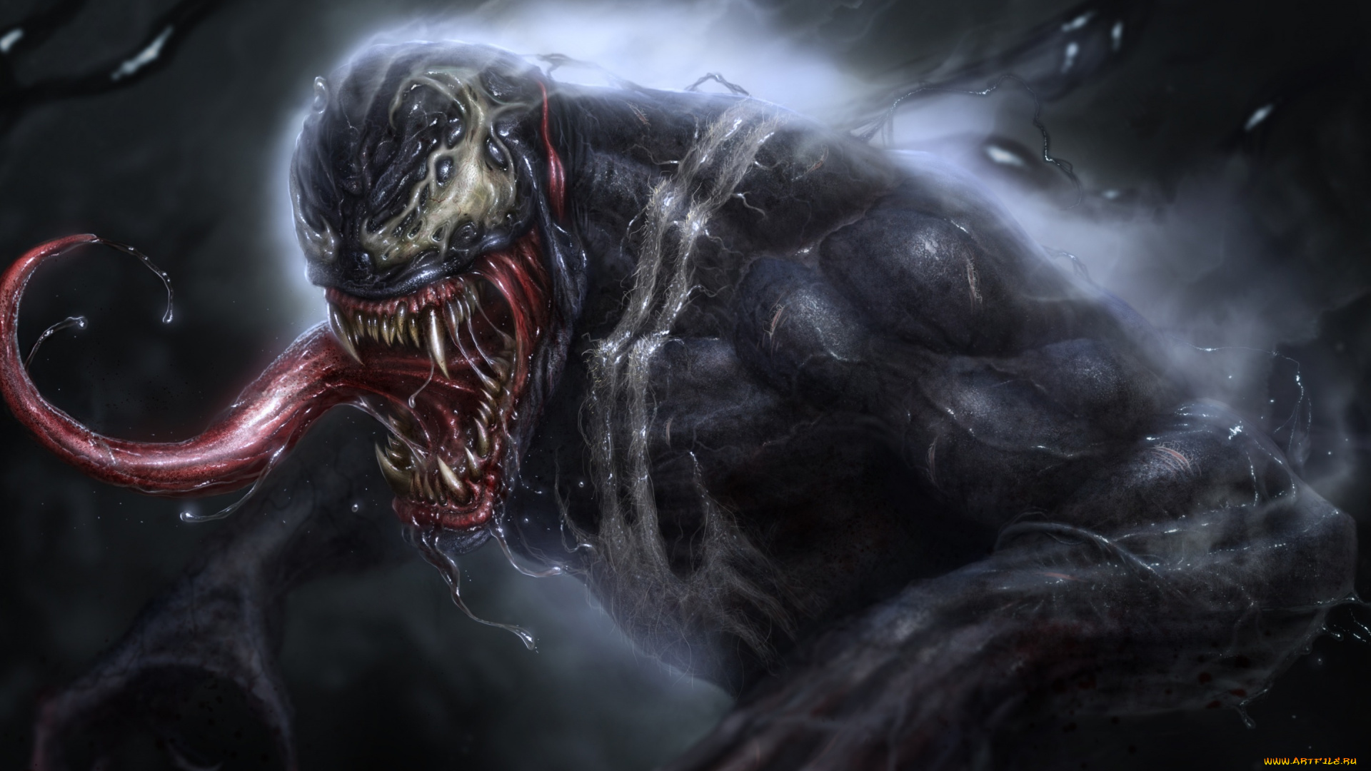 рисованное, комиксы, Язык, зубы, marvel, веном, venom, симбиот, creatures, fanart, vladyslav, kutuzov