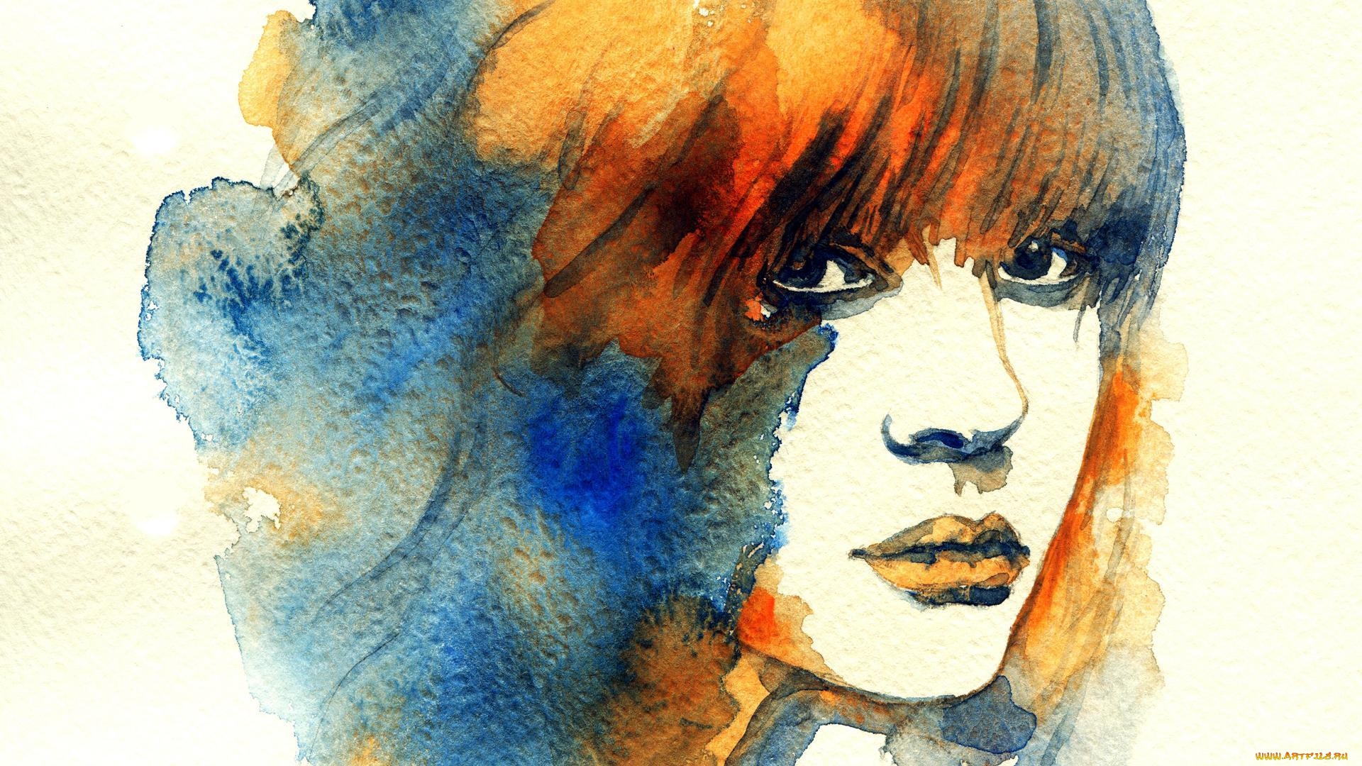 рисованное, люди, девушка, лицо, краски