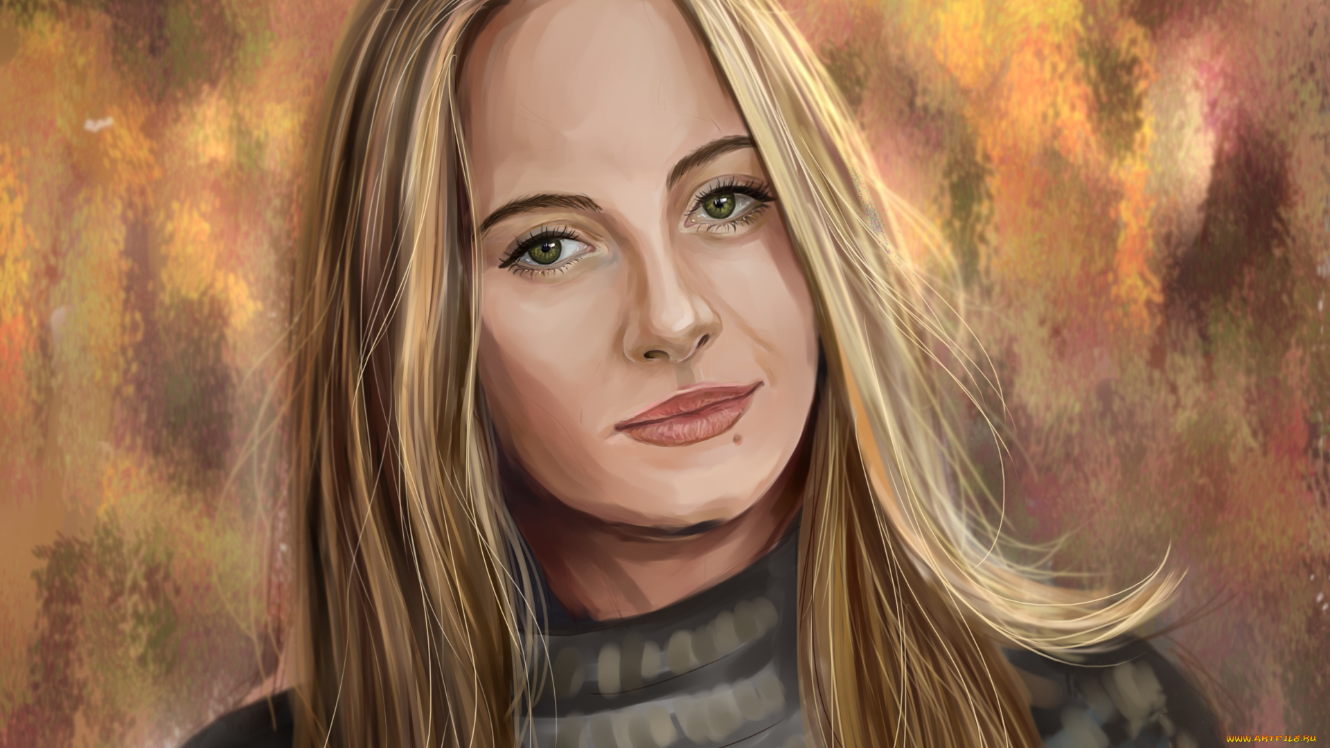 рисованное, люди, взгляд, фон, девушка