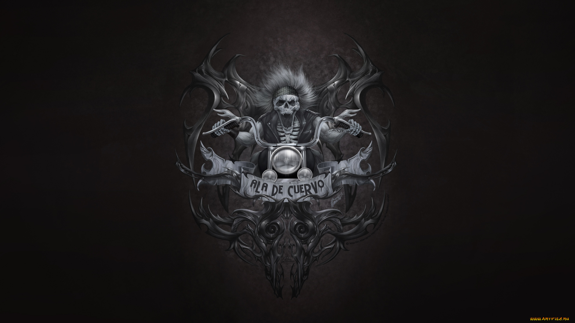 рисованное, минимализм, creatures, biker, science, fiction, motorcycle, байкер, characters, illustration, скелет, skull, fantasy, фон, мотоцикл, стиль, Череп