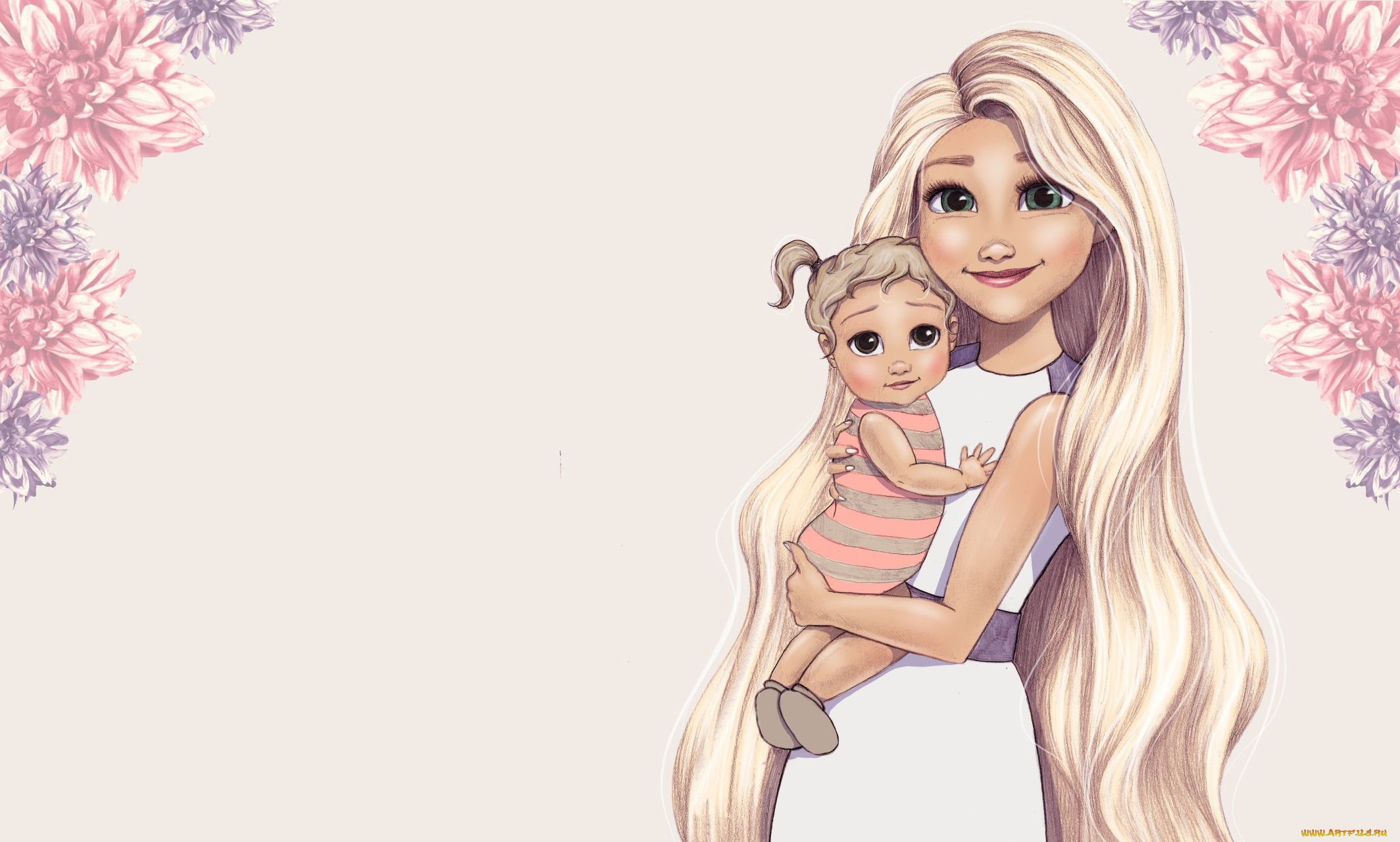 рисованное, кино, princesses, настроение, принцесса, disney, арт, малыш, цветы