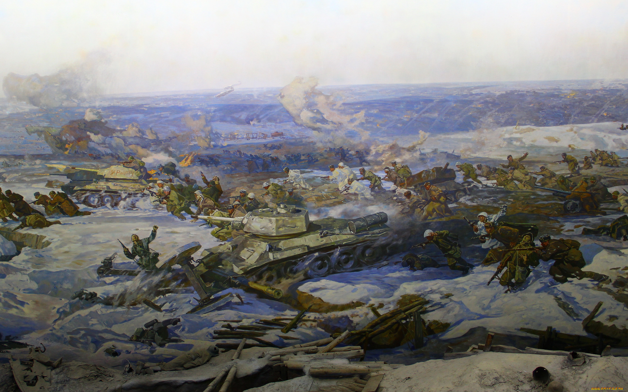 рисованное, армия, художники, студии, военных, художников, имени, м, б, грекова, разгром, немецко-фашистских, войск, под, сталинградом, панорама