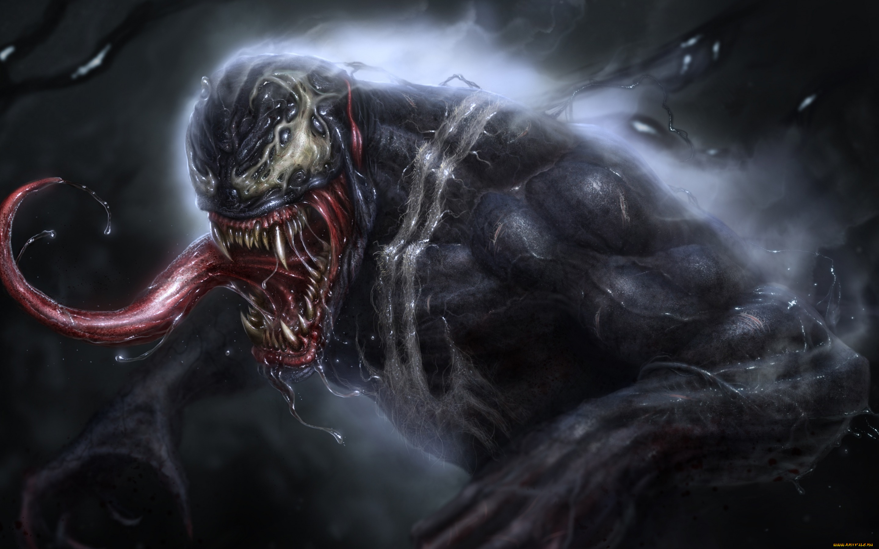 рисованное, комиксы, Язык, зубы, marvel, веном, venom, симбиот, creatures, fanart, vladyslav, kutuzov
