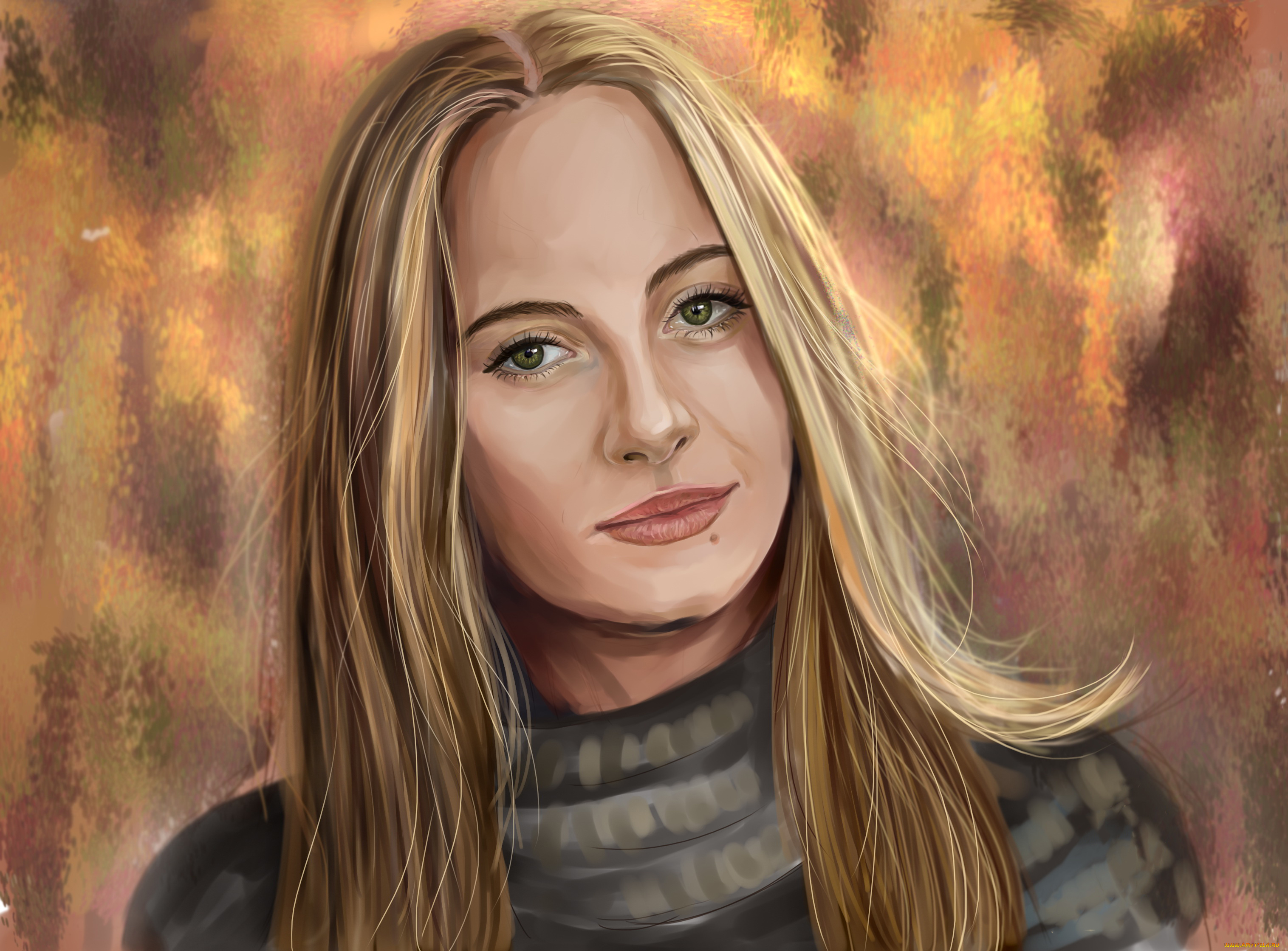 рисованное, люди, взгляд, фон, девушка