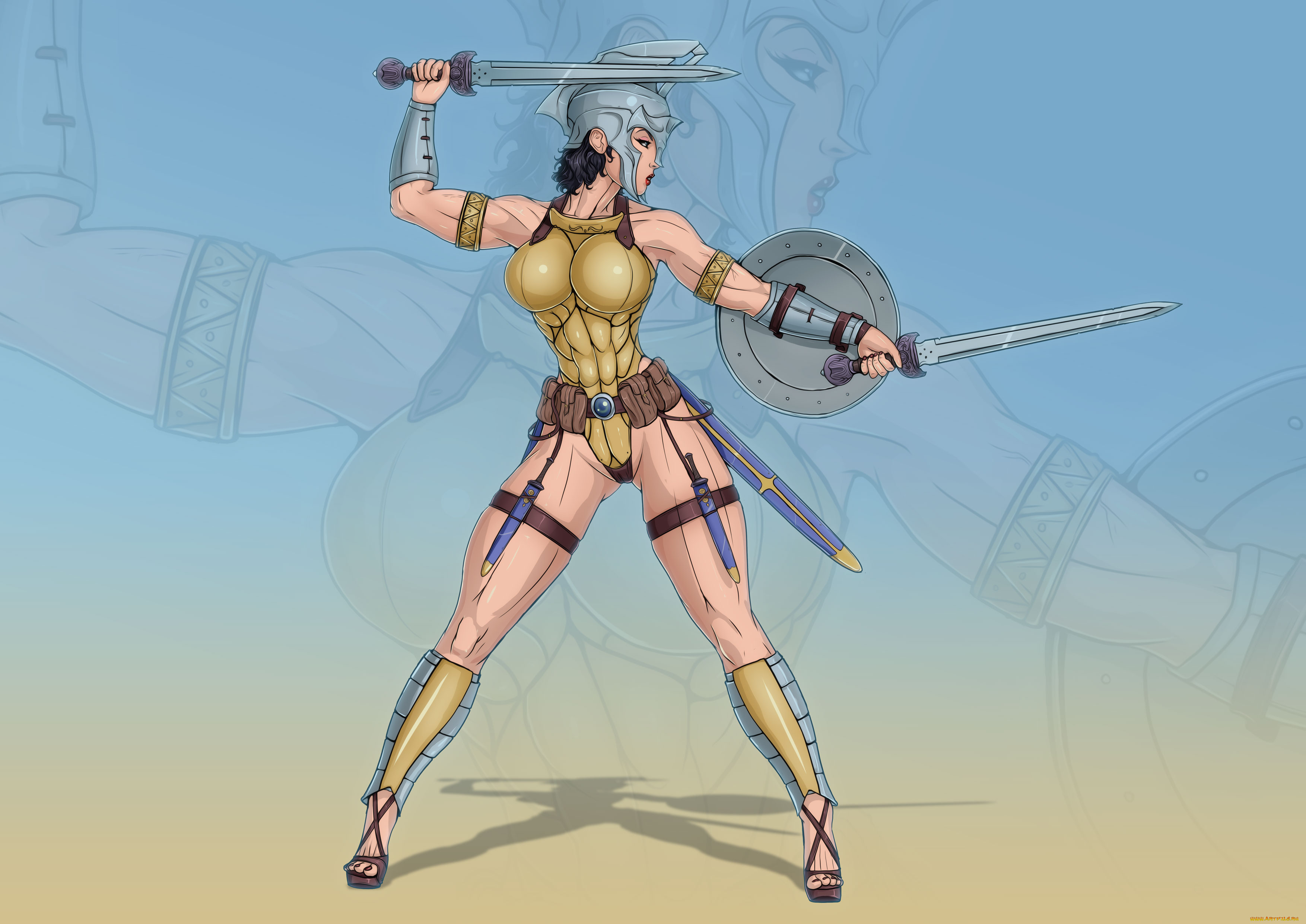 рисованное, комиксы, оружие, фон, взгляд, девушка