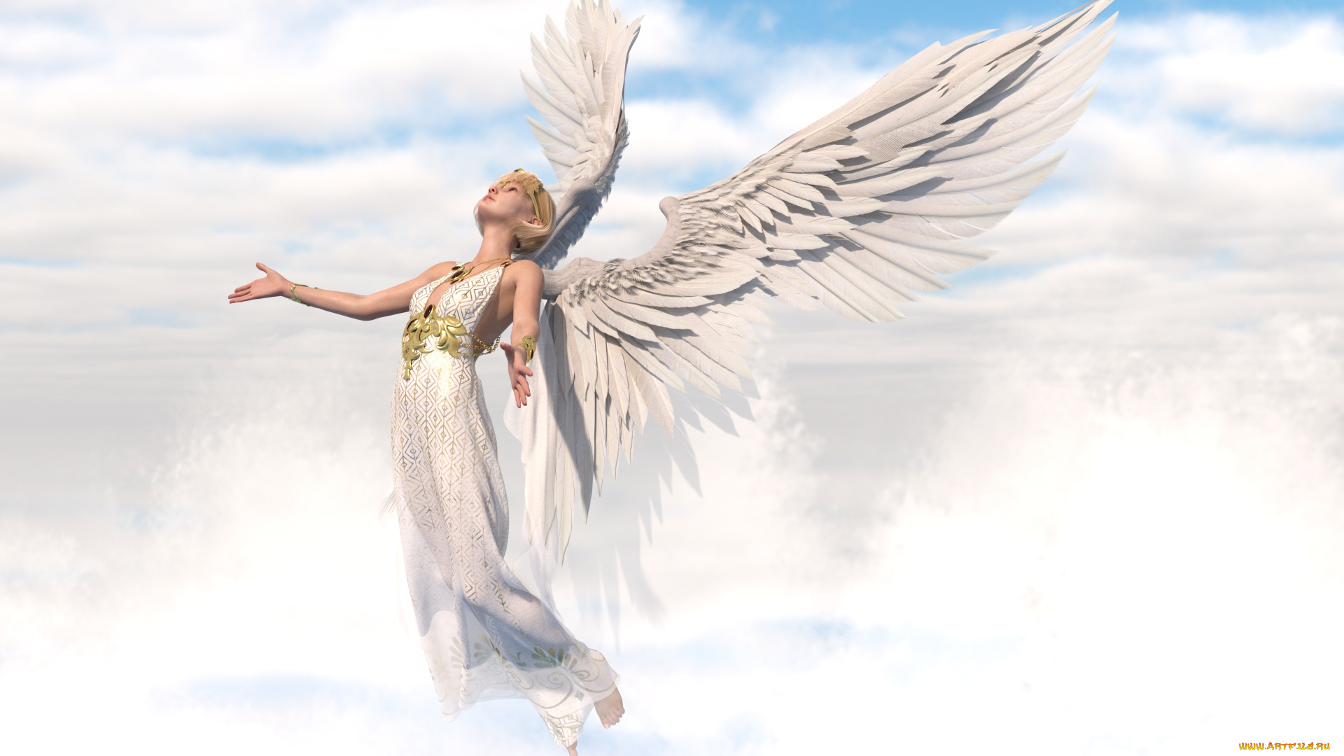 3д, графика, ангел, , angel, фон, крылья, платье, девушка