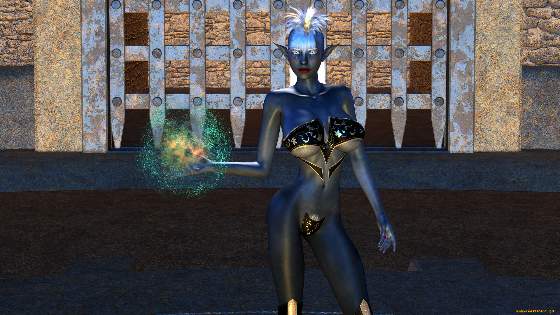 3д, графика, эльфы, , elves, девушка, фон, взгляд, прическа, униформа, магия