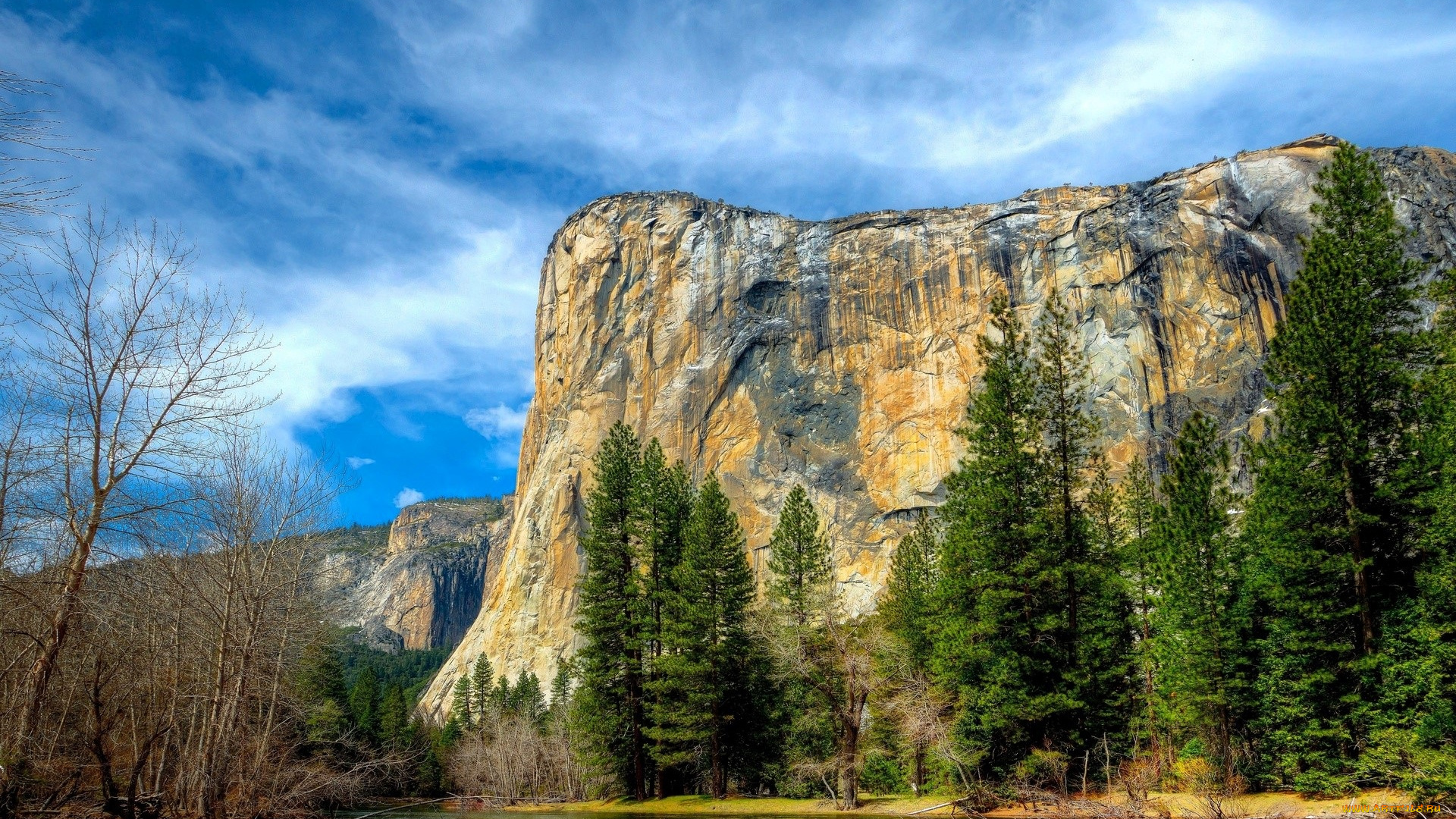 природа, горы, деревья, осень, небо, облака