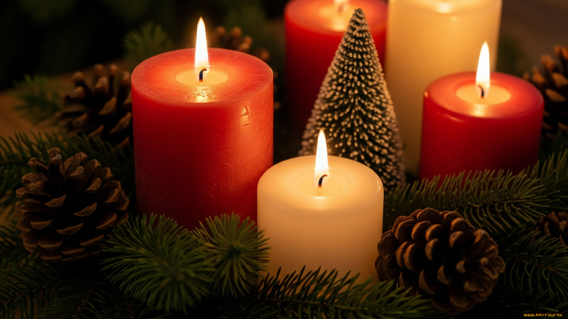 праздничные, новогодние, свечи, новогодняя