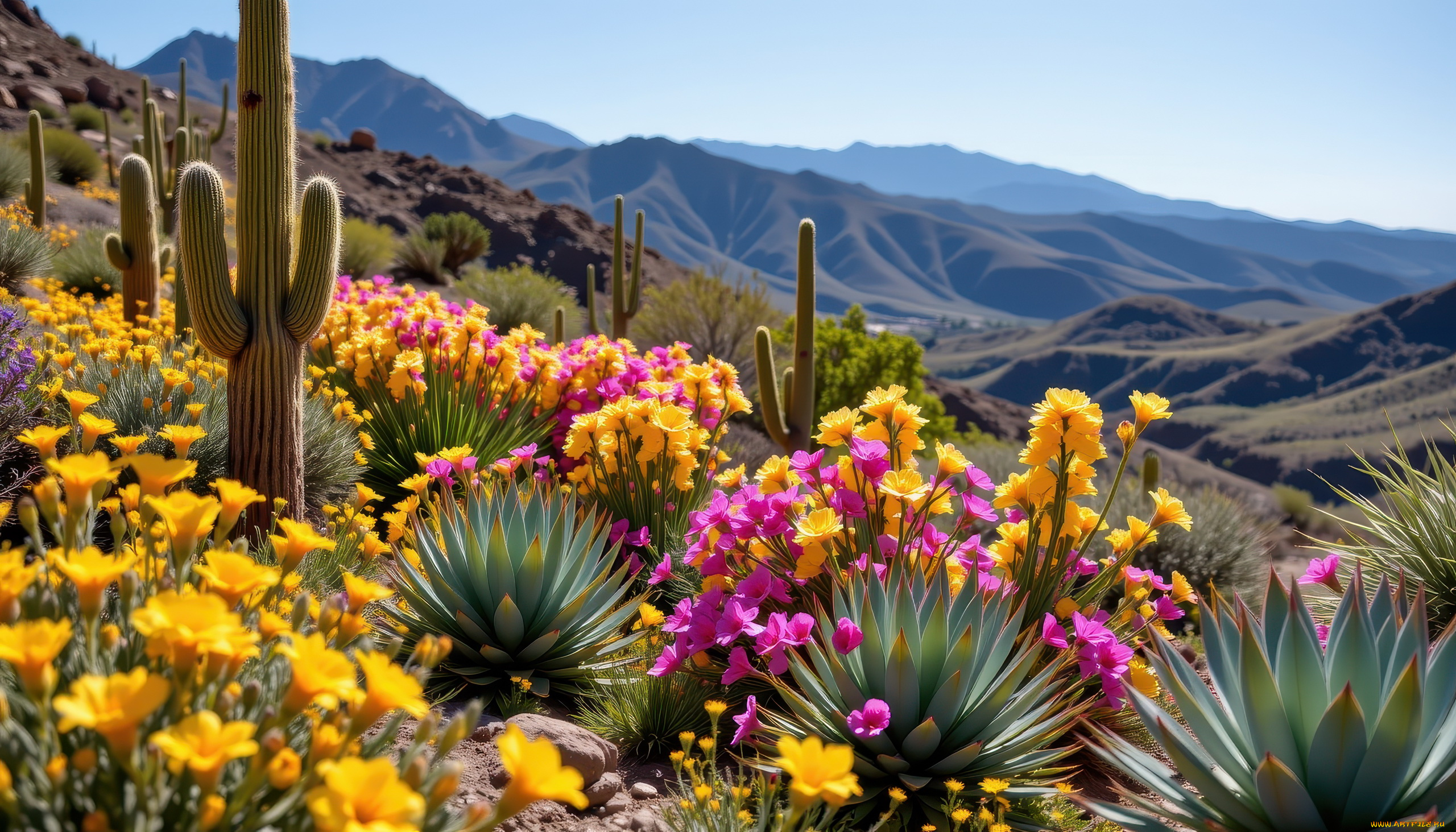 автор, wp, stl, разное, компьютерный, дизайн, горы, кактусы, цветы