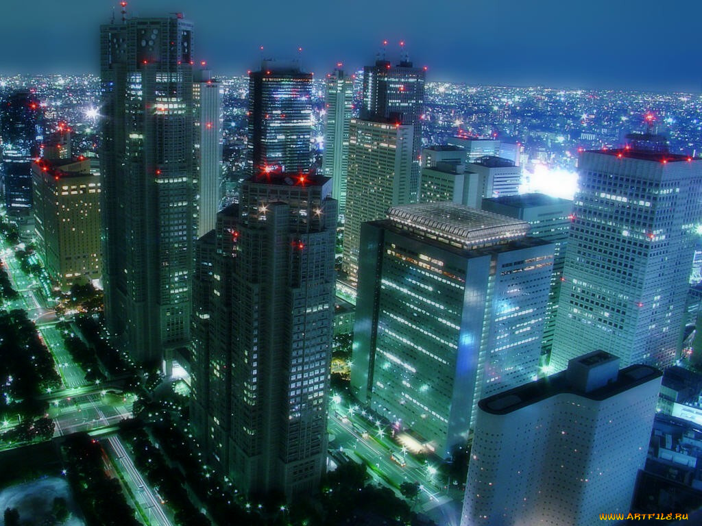 города, огни, ночного