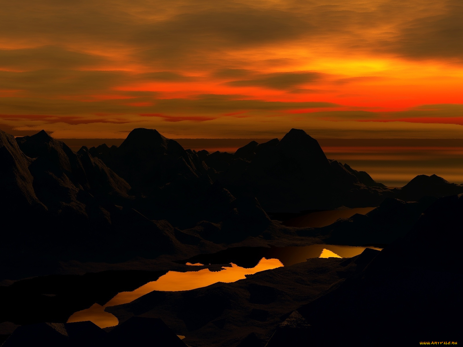 3д, графика, nature, landscape, природа, закат