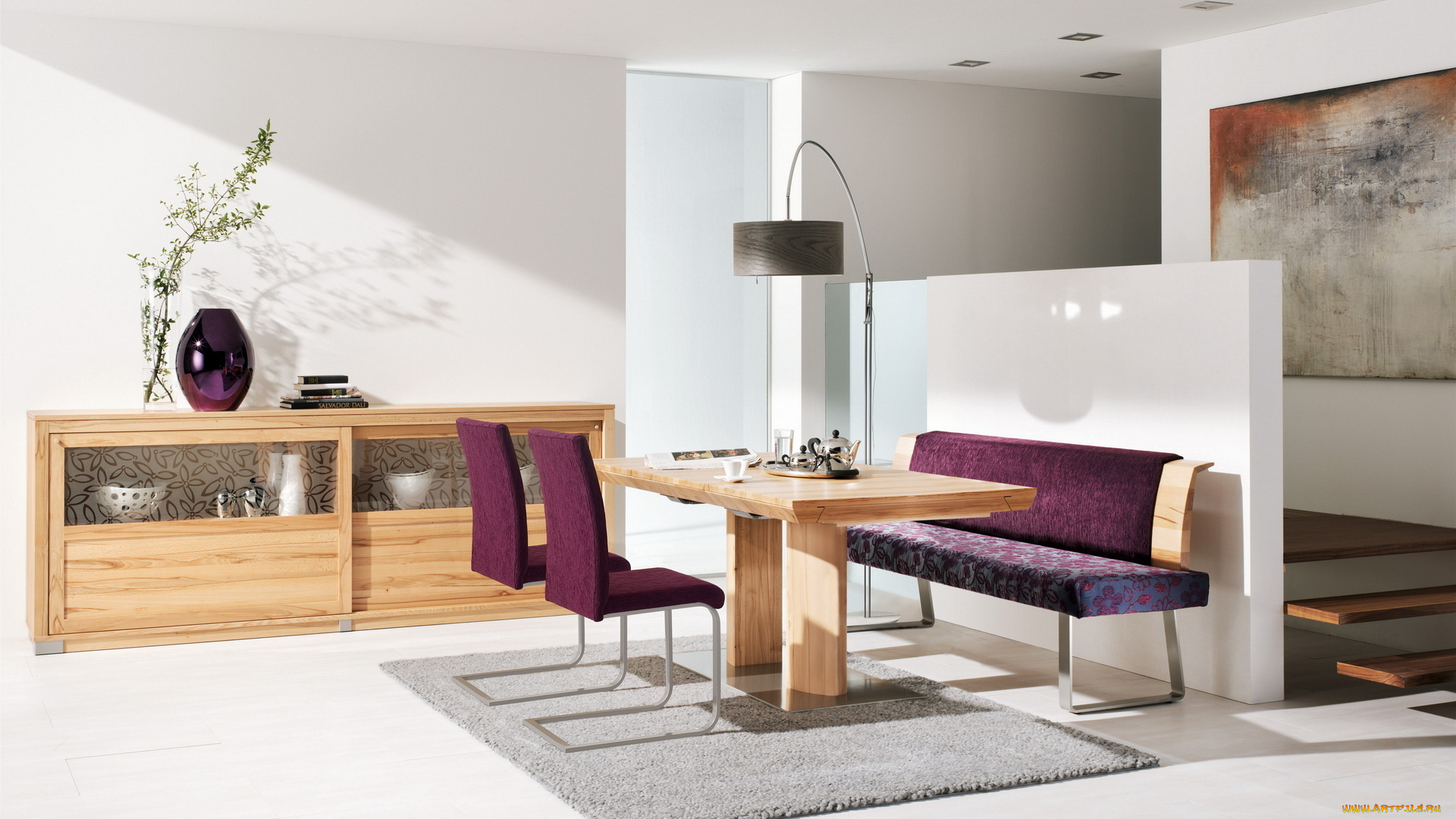 3д, графика, realism, реализм, дизайн, кресло, стулья, фиолетовые, кватрира, комната, интерьер, стиль