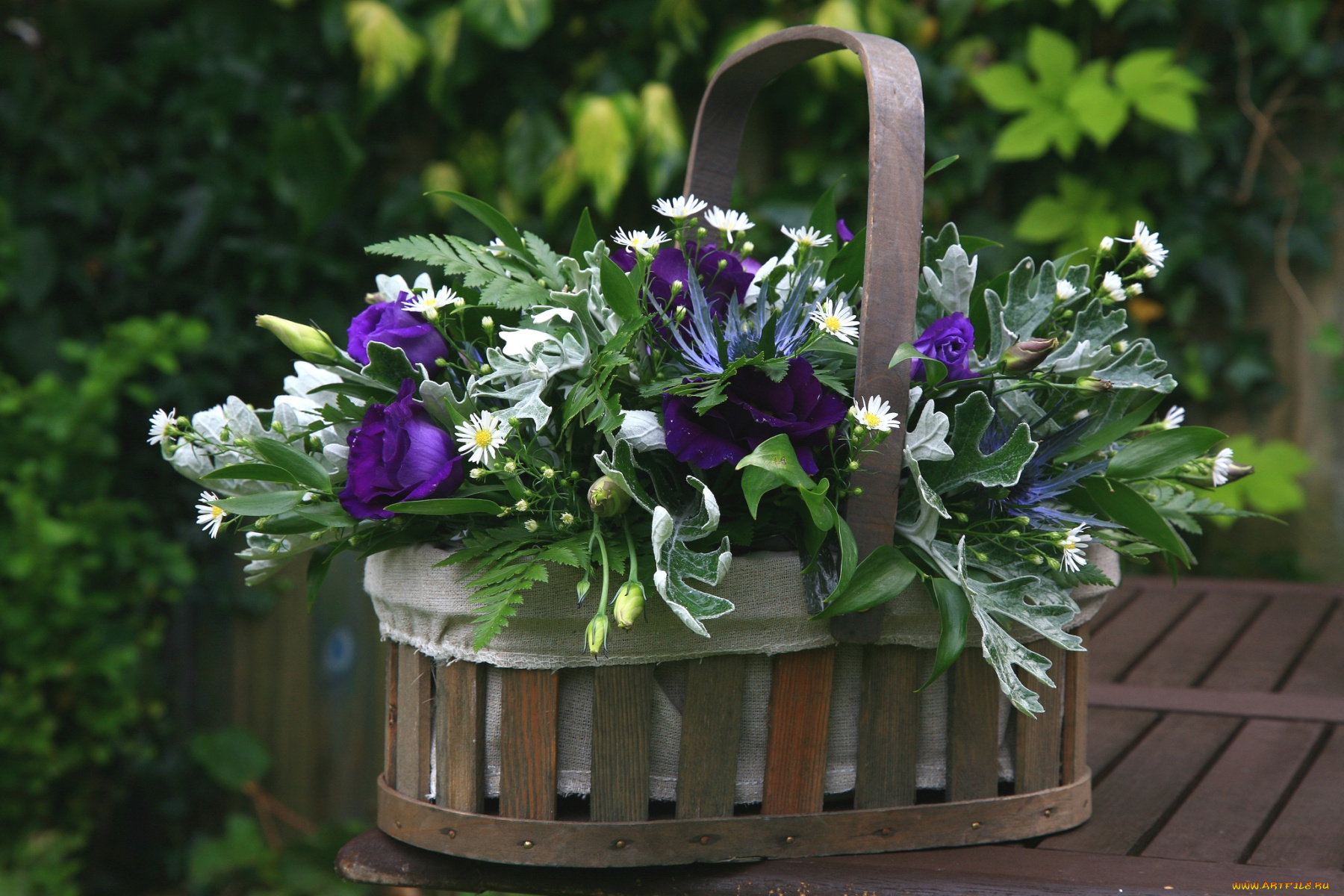 цветы, букеты, композиции, корзинка, эустома, ромашки