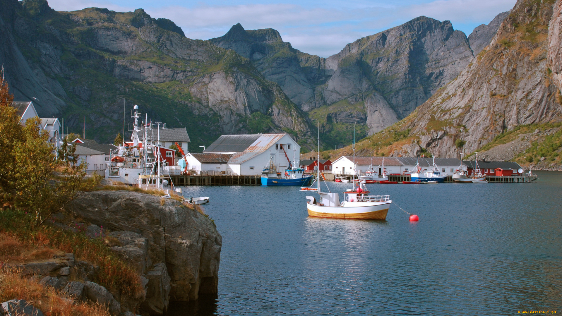 норвегия, нурланн, москенес, города, пейзажи, дома, горы, река