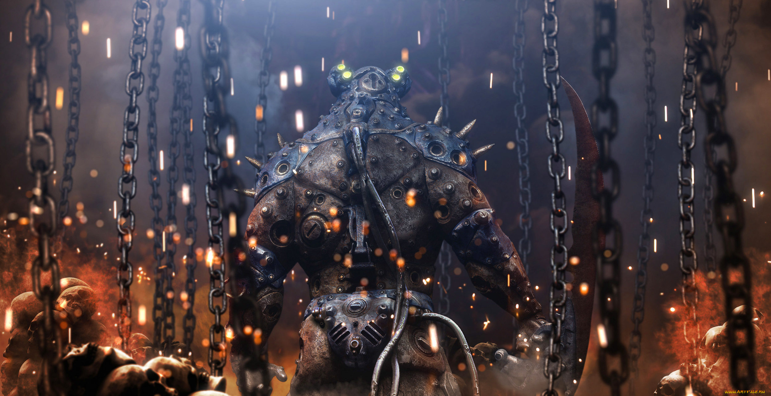 фэнтези, роботы, киборги, механизмы, цепи