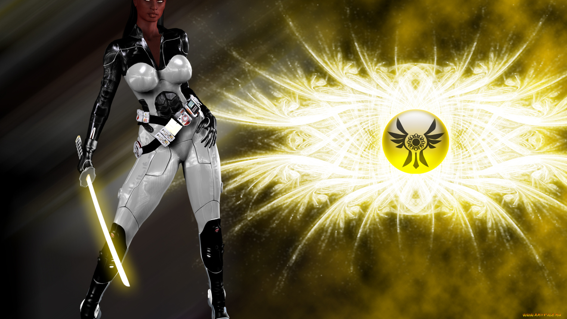 3д, графика, fantasy, , фантазия, меч, девушка, символ, ханаан