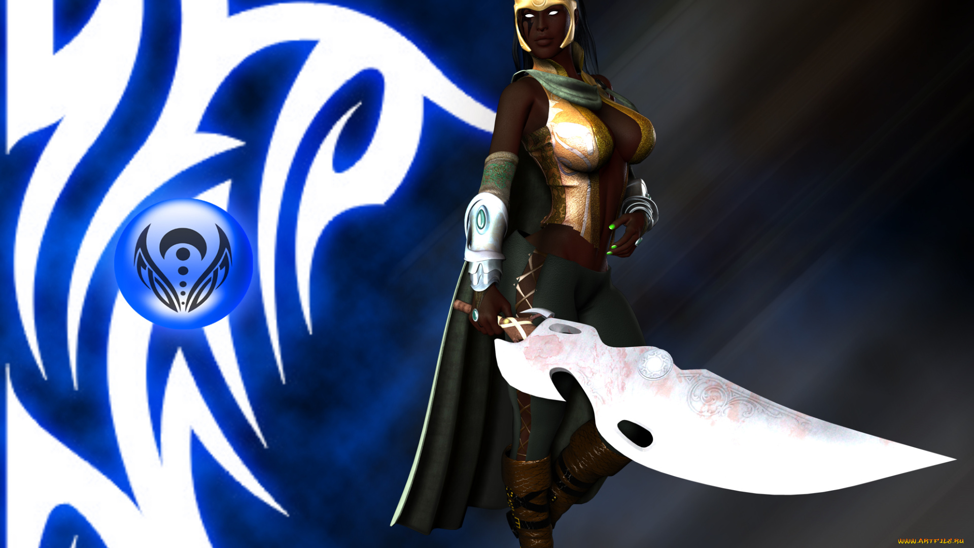 3д, графика, fantasy, , фантазия, символ, ханаан, девушка, меч