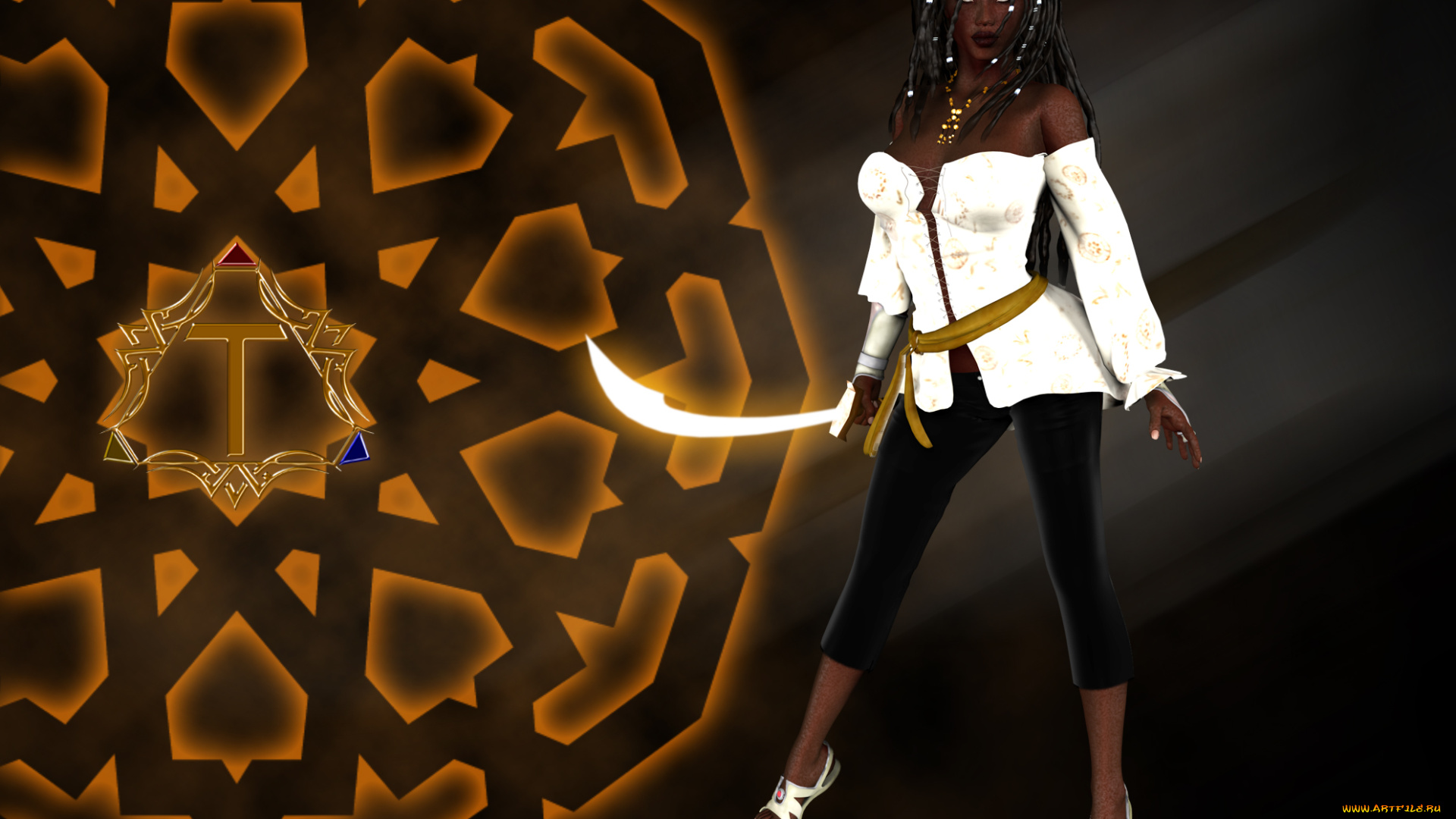 3д, графика, fantasy, , фантазия, символ, меч, ханаан, девушка