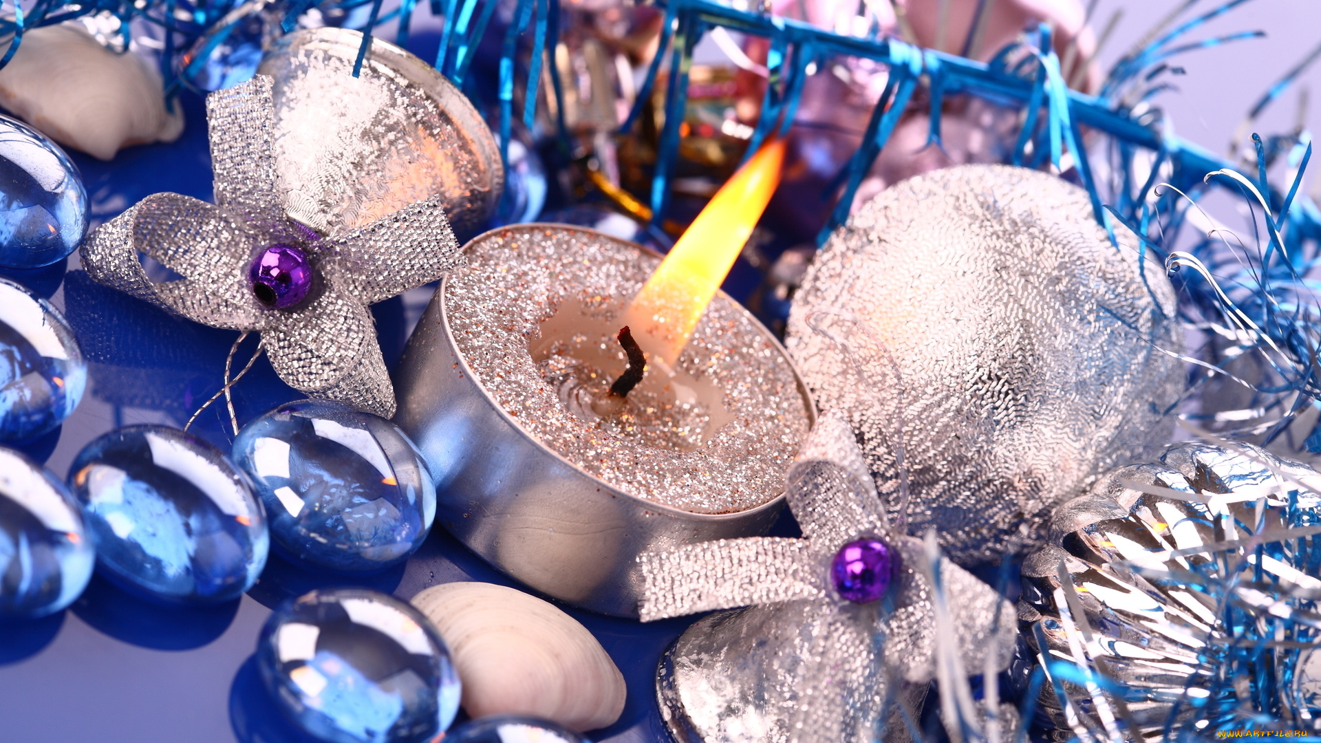 праздничные, новогодние, свечи, украшения, мишура, колокольчики, свеча, шарик