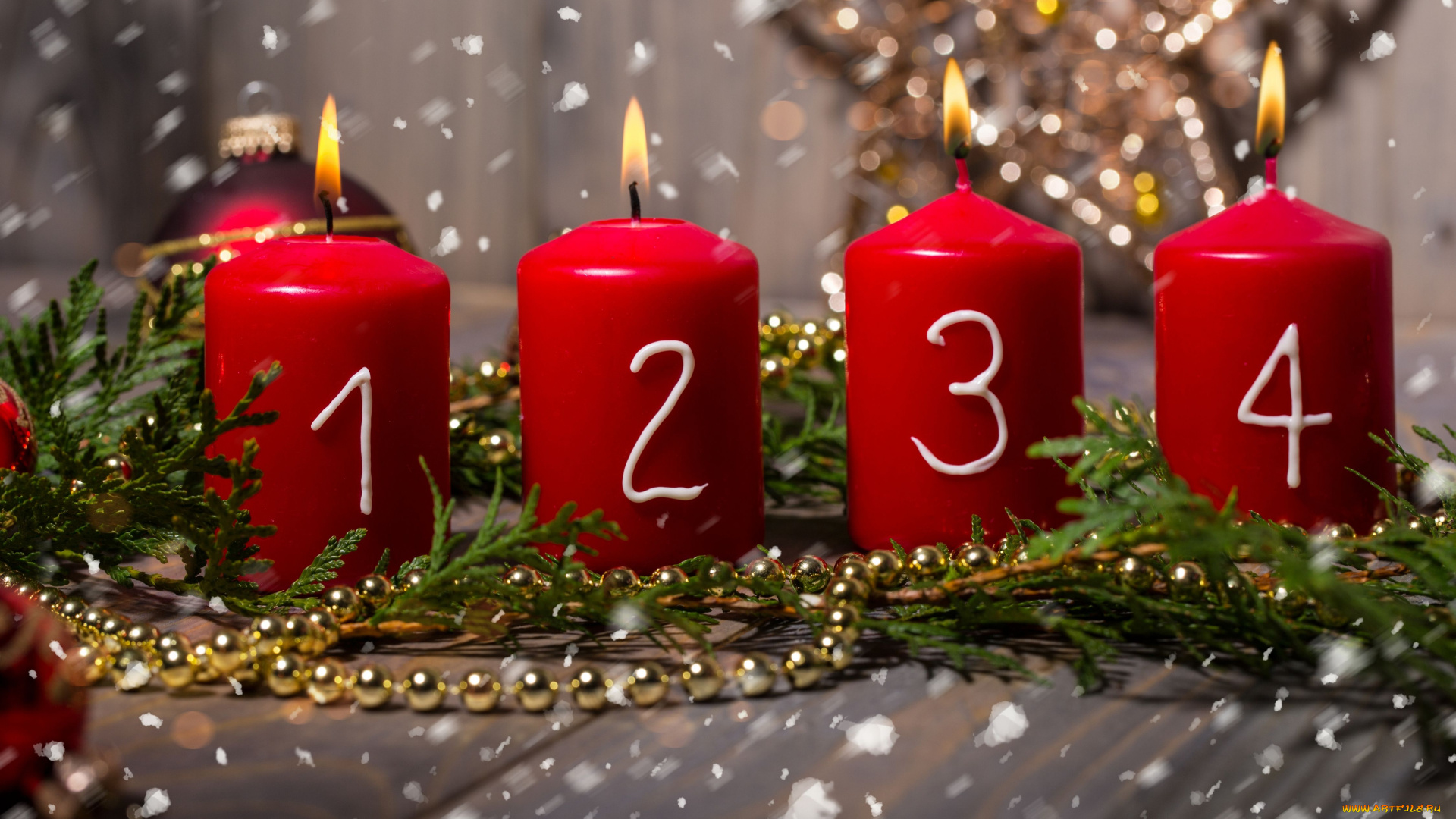 праздничные, новогодние, свечи, ветки, цифры, свечи